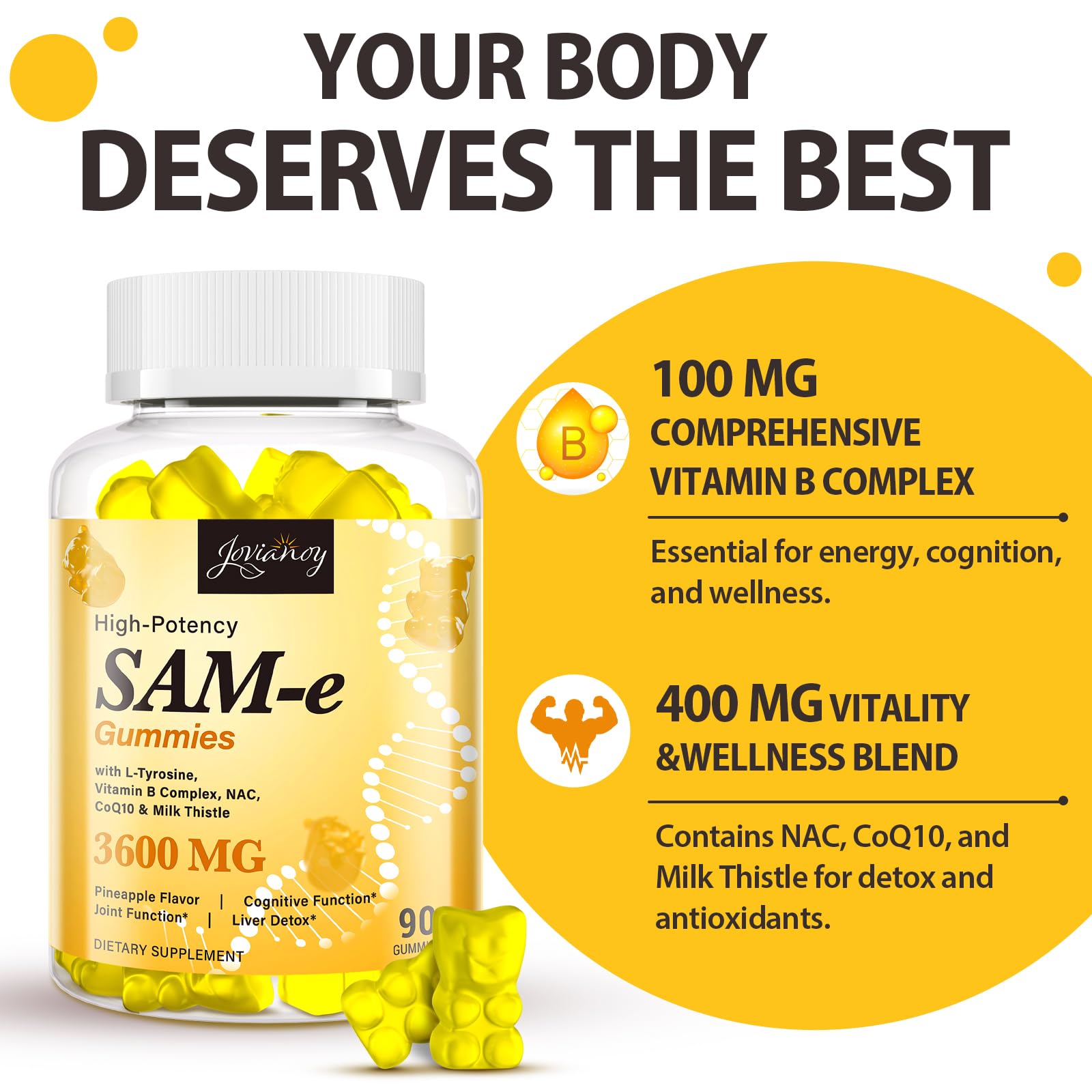 Jovianoy SAM-e Gummies, uso diario cómodo para estilo de vida activo.