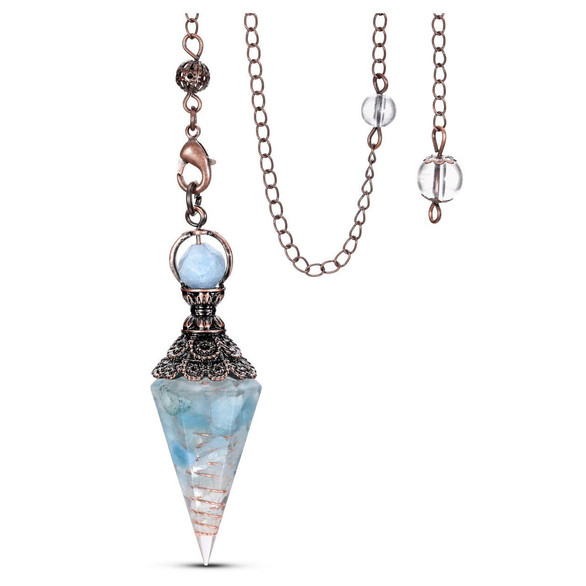 Jovivi Aguamarina Pendulo Cristal, herramienta de divinación para lecturas intuitivas y meditación.