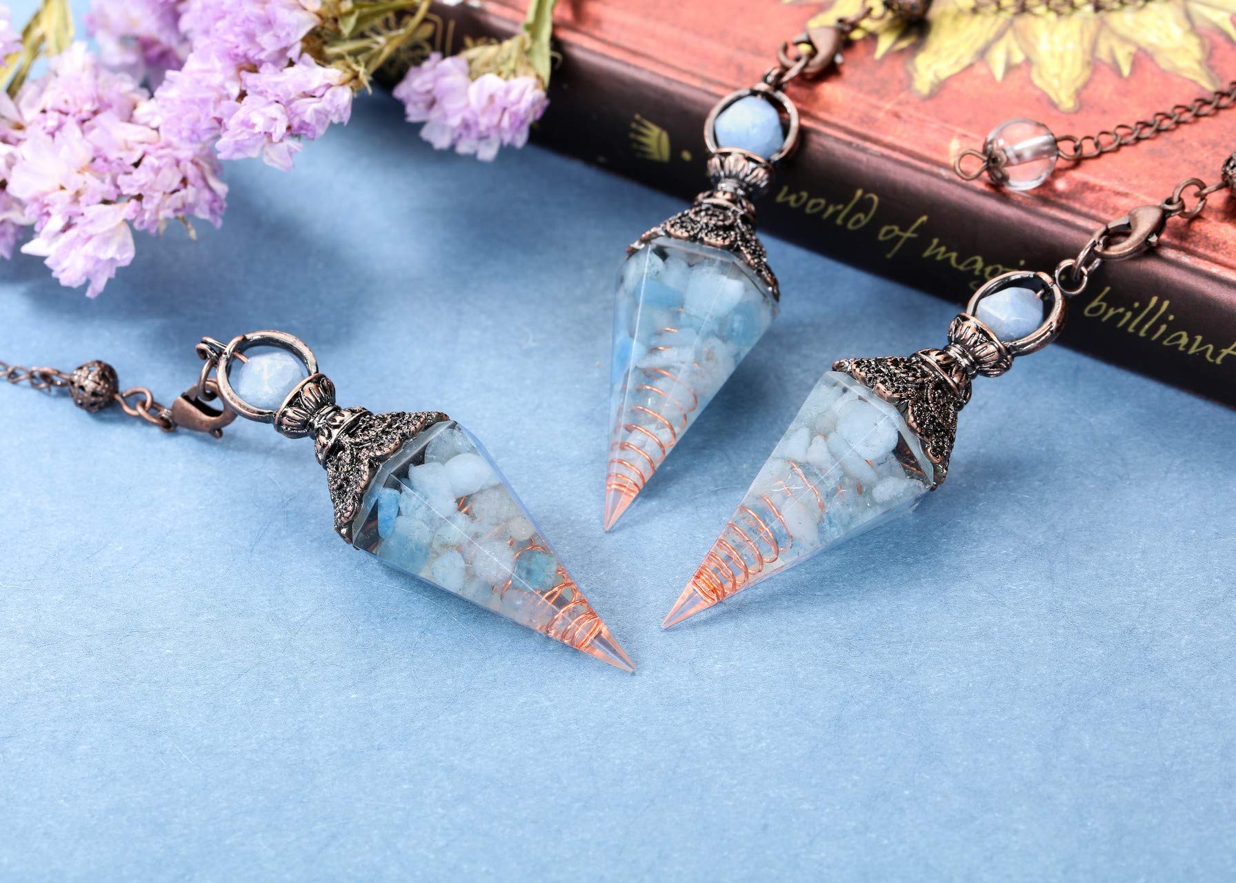 Jovivi Pendulo Aguamarina Cadena, idóneo para sesiones de reiki y concentración.
