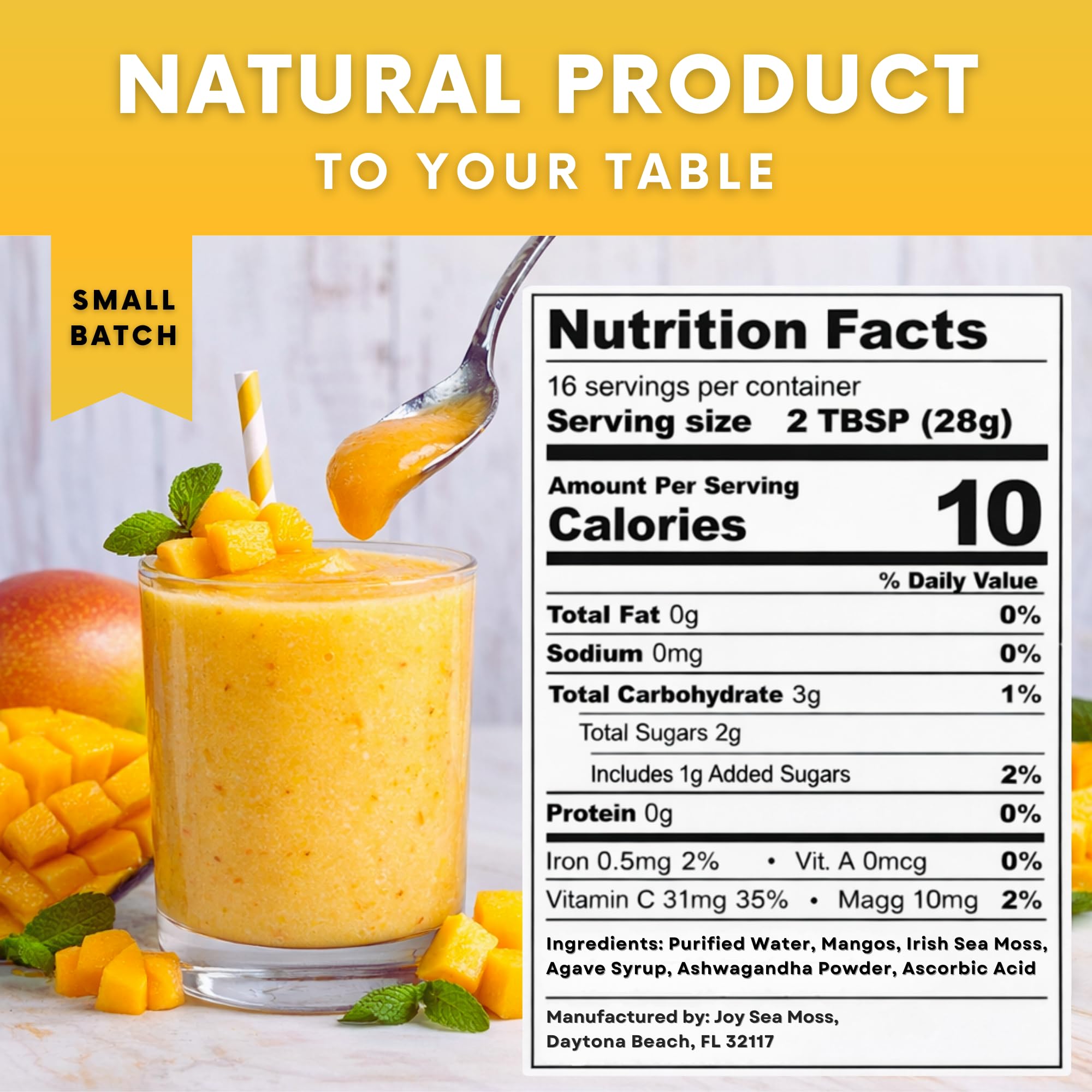 Mango y ashwagandha realzan el sabor de Joy Sea Moss