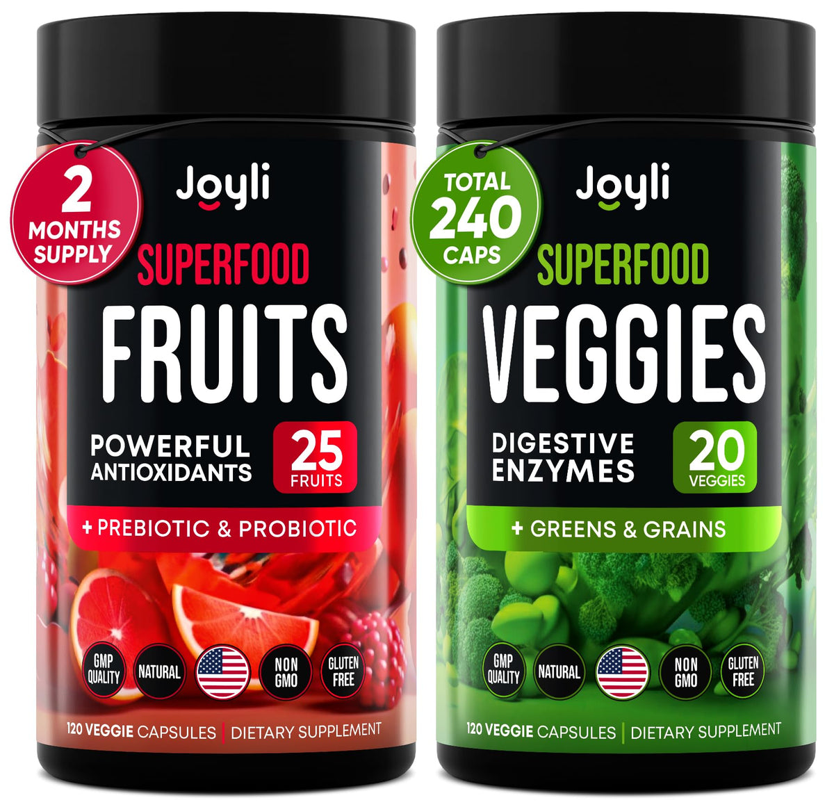 JOYLI Nutrition Frutas y Verduras: cápsulas para inmunidad y energía diaria.
