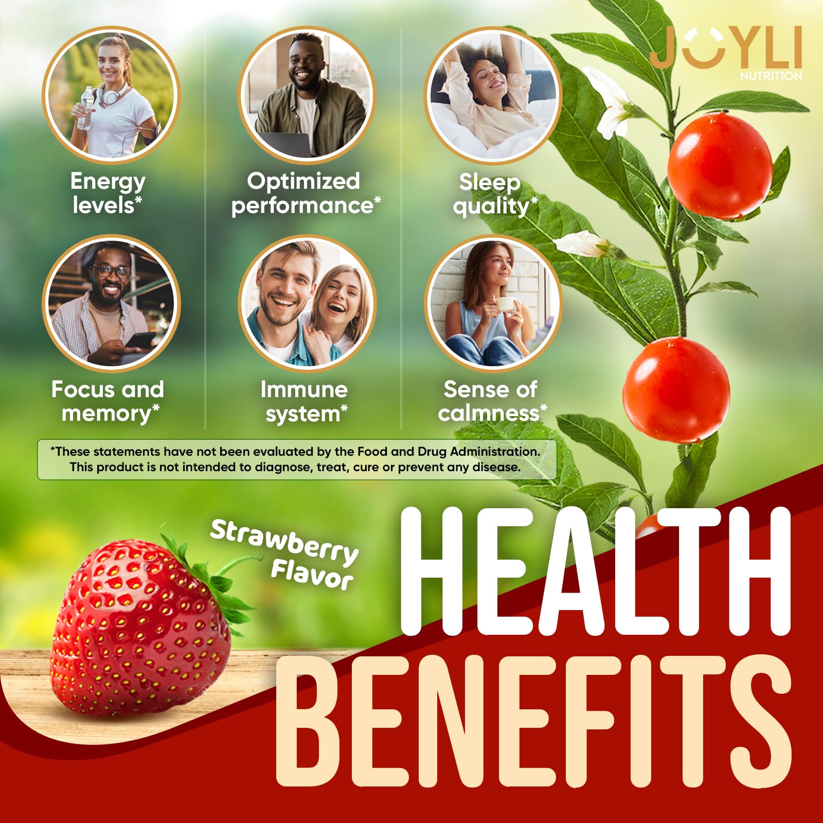 Gomitas de ashwagandha JOYLI Nutrition con etiqueta visible para concentración sostenida