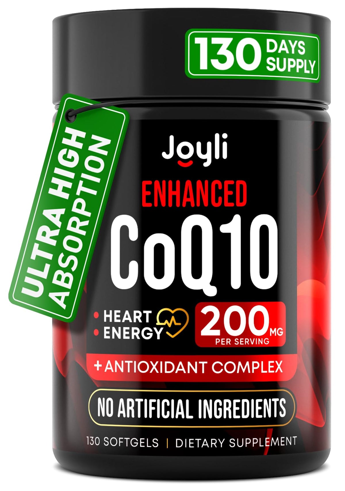 JOYLI Nutrition CoQ10 200 mg en botella de cápsulas blandas para energía diaria