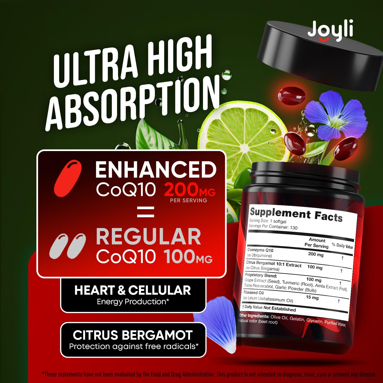 Etiqueta frontal JOYLI CoQ10 200 mg para soporte cardiovascular