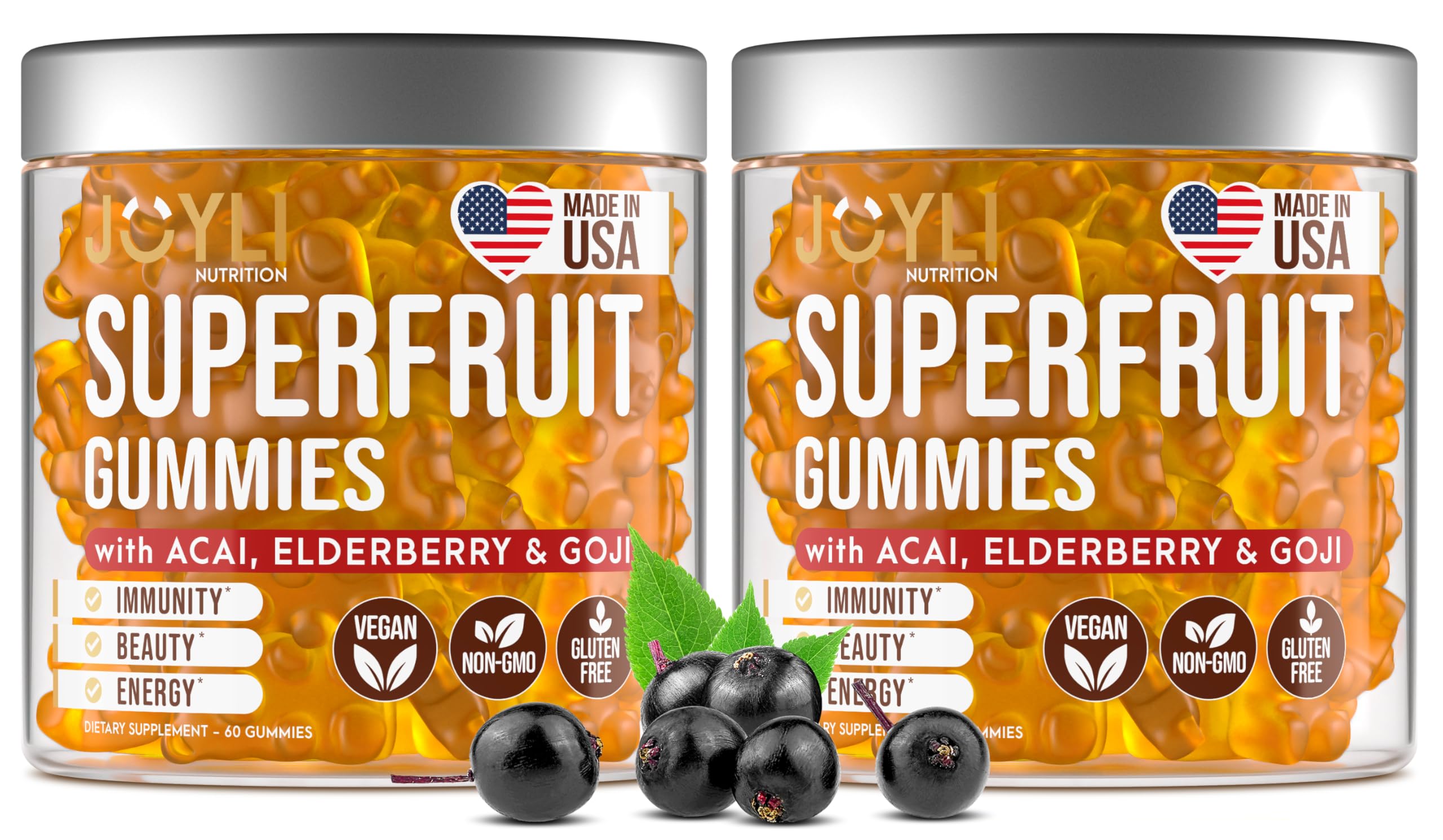 Joyli Nutrition dos-paquetes gomitas frutales para consumo diario