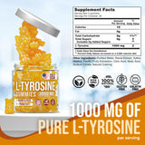 Etiqueta de Joyli L-Tirosina resalta ingredientes veganos y sin azúcar.