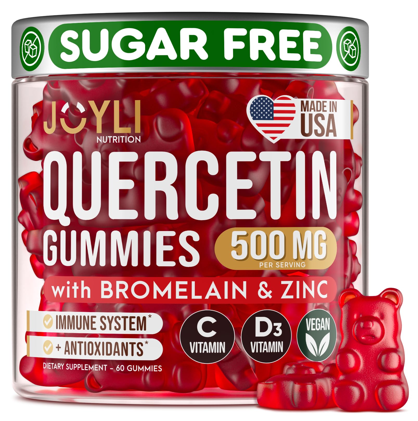 JOYLI Quercetin Gummies en botella para uso diario.