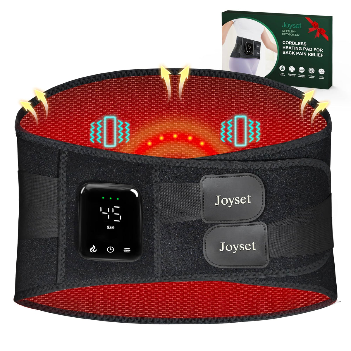 Joyset almohadilla de calor inalámbrica para espalda, ajuste cómodo diario.