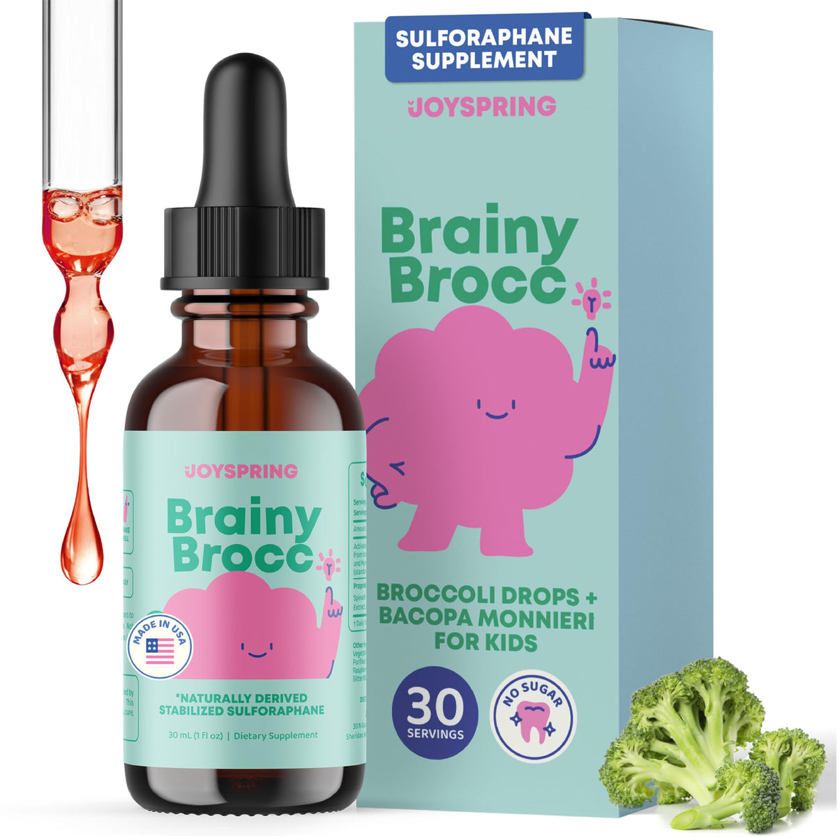 JoySpring brocoli-suplmento-ninos-gotas: apoyo diario de nutrientes vegetales para niños.