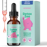 Frasco de JoySpring DetoxZee para niños con gotero para dosis diaria.