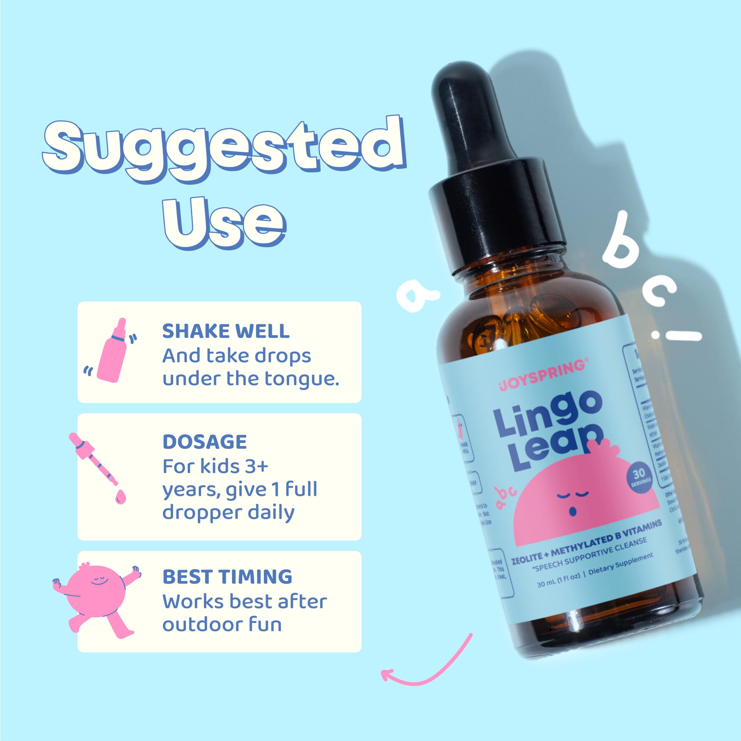 Frasco de zeolita en JoySpring LingoLeap B9 para apoyo nutricional diario