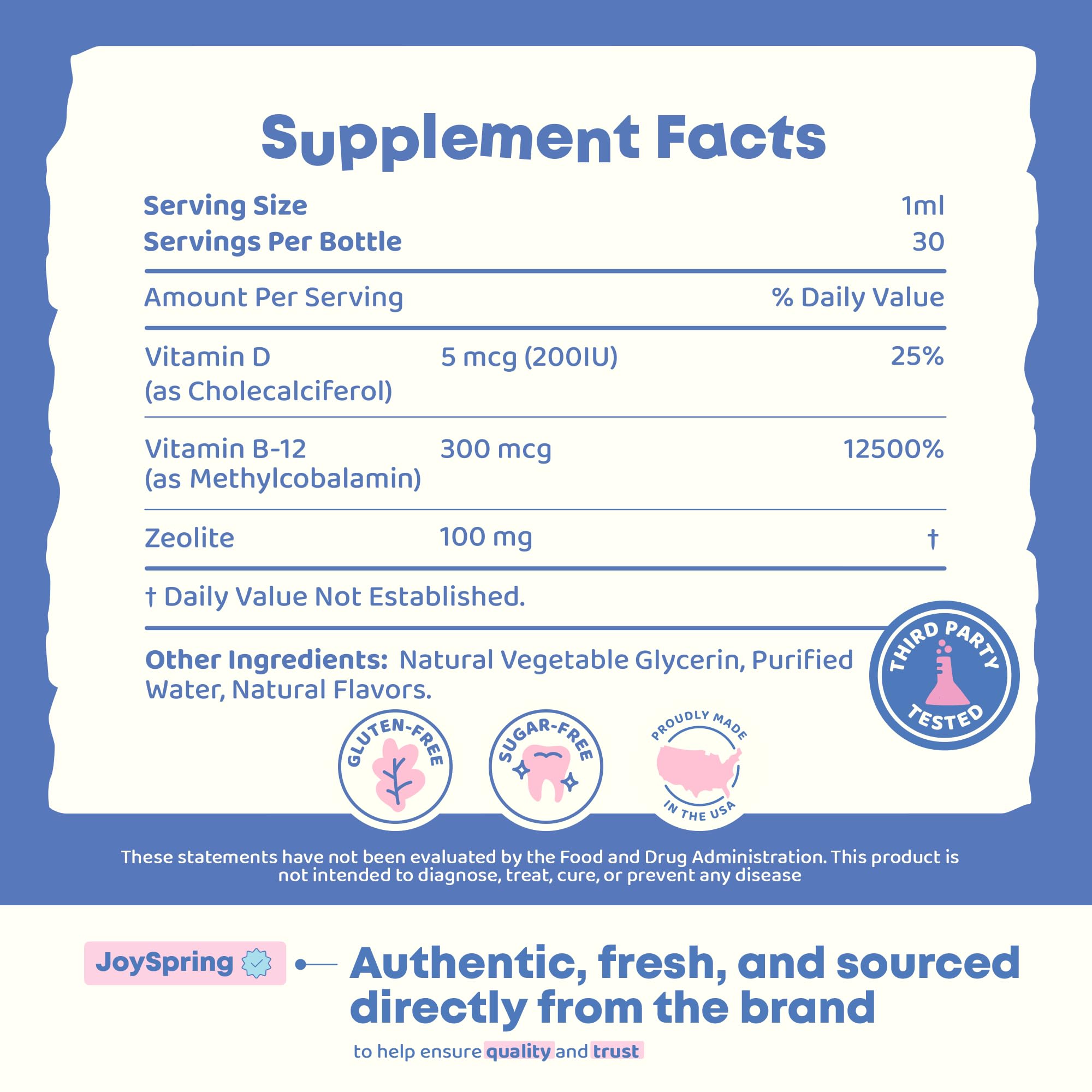 JoySpring LingoLeap, toma diaria, nutrición de D3 y B12 para menores.
