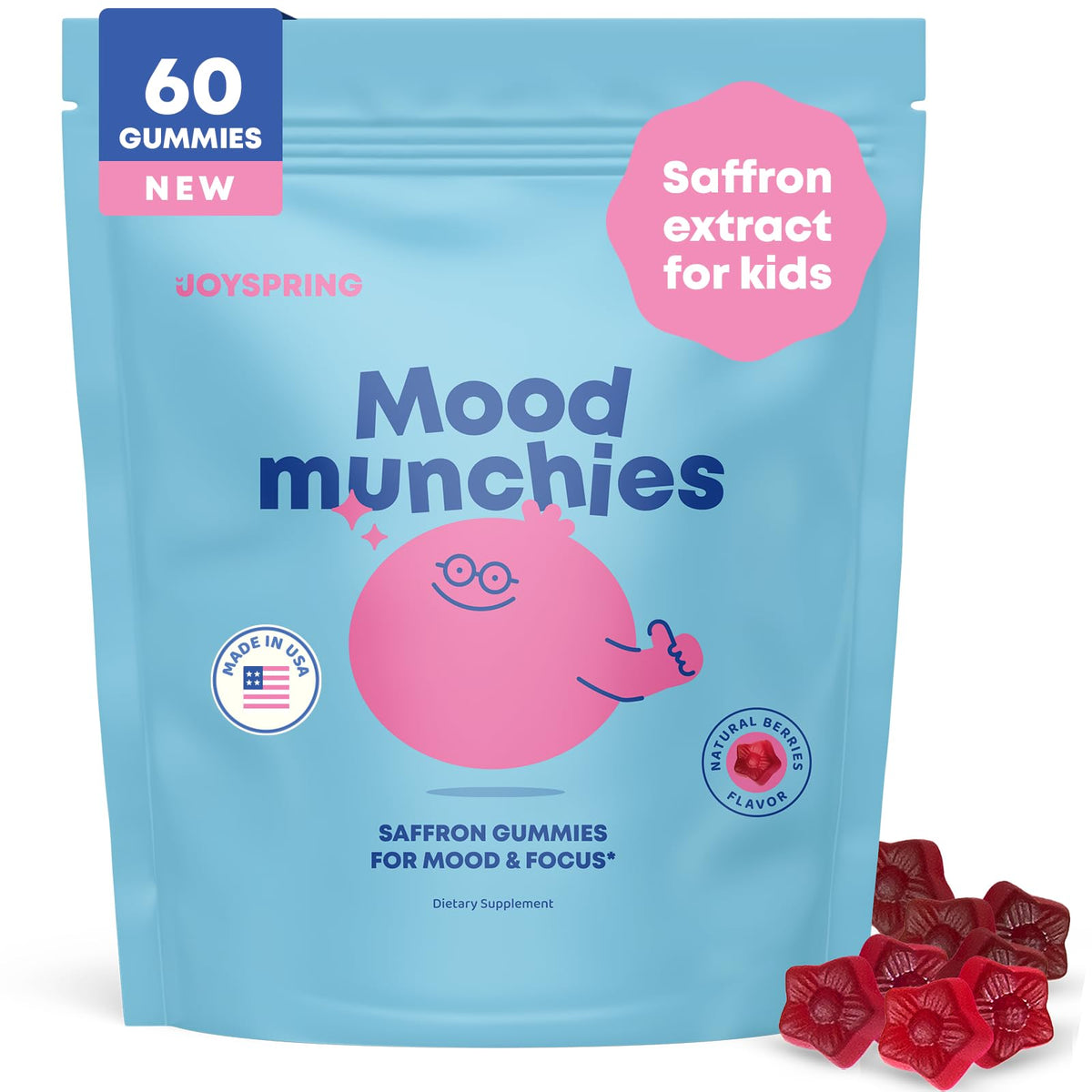 JoySpring Mood Munchies, empaque práctico para la rutina diaria sin azúcar.