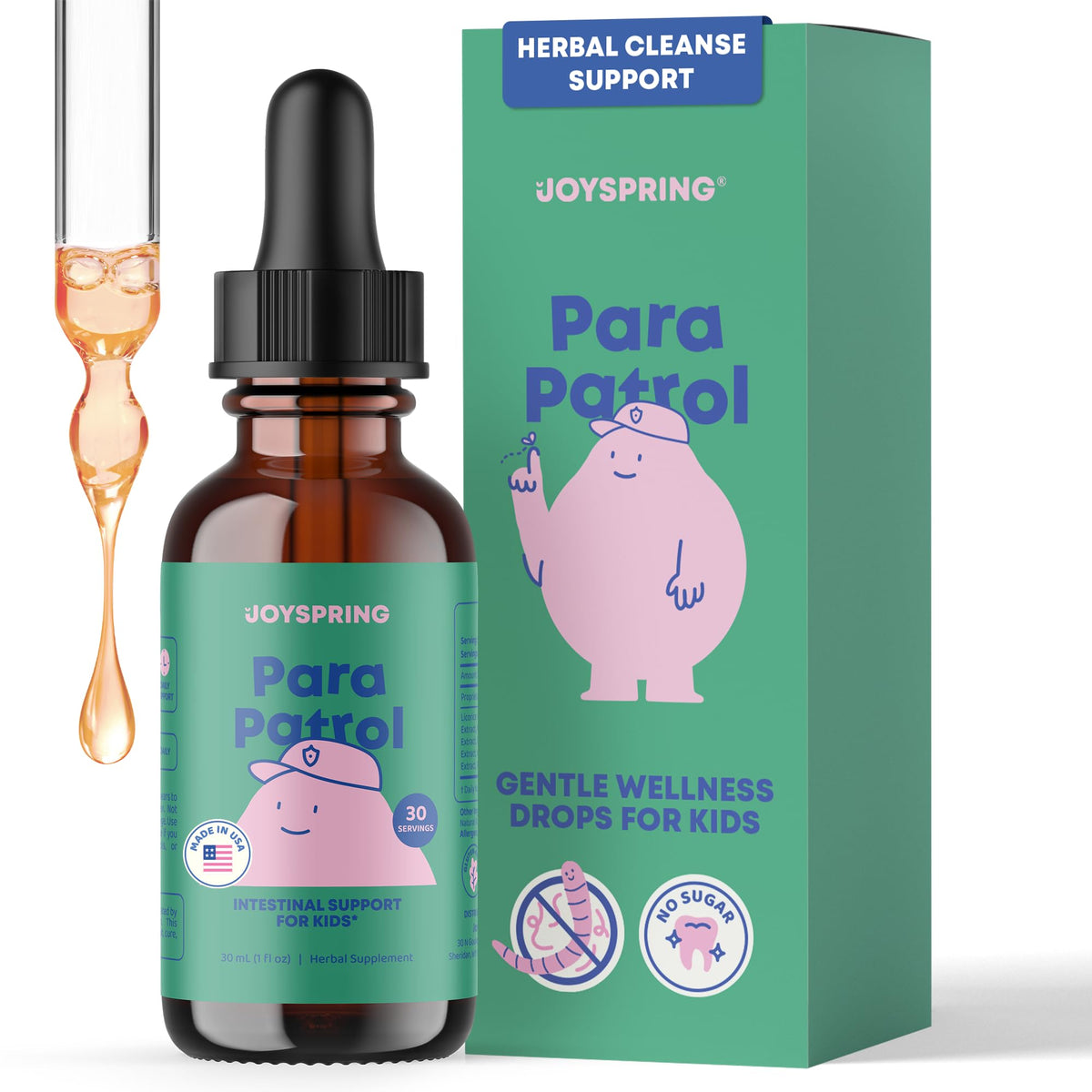 JoySpring ParaPatrol frasco gotero para dosis fáciles en jugo o agua
