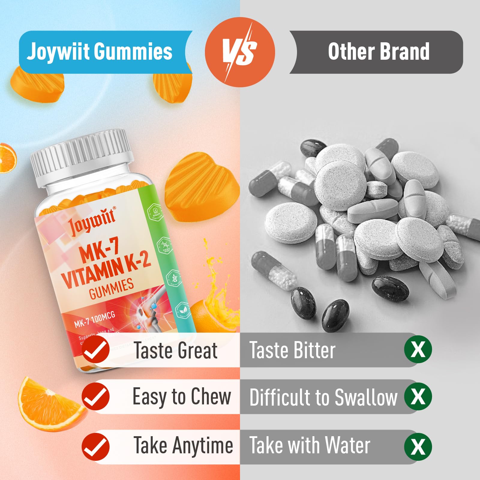 Joywiit K2 Gomitas, aptas para veganos y dietas basadas en plantas.