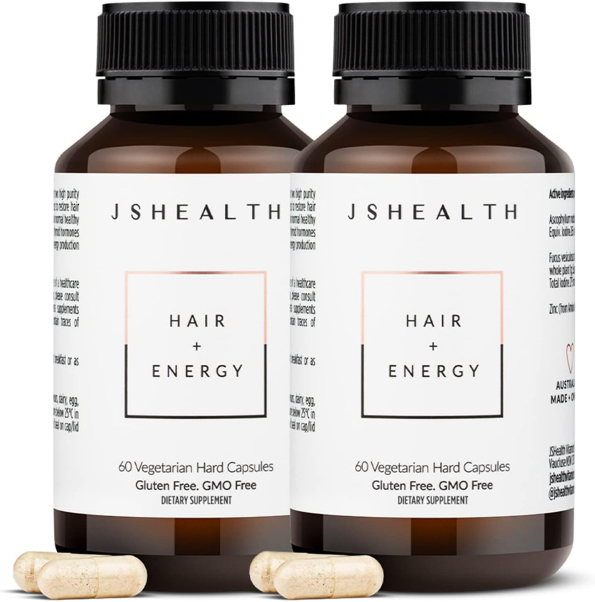 JSHealth Cabello y Energía: botella frontal para empezar el día con energía.
