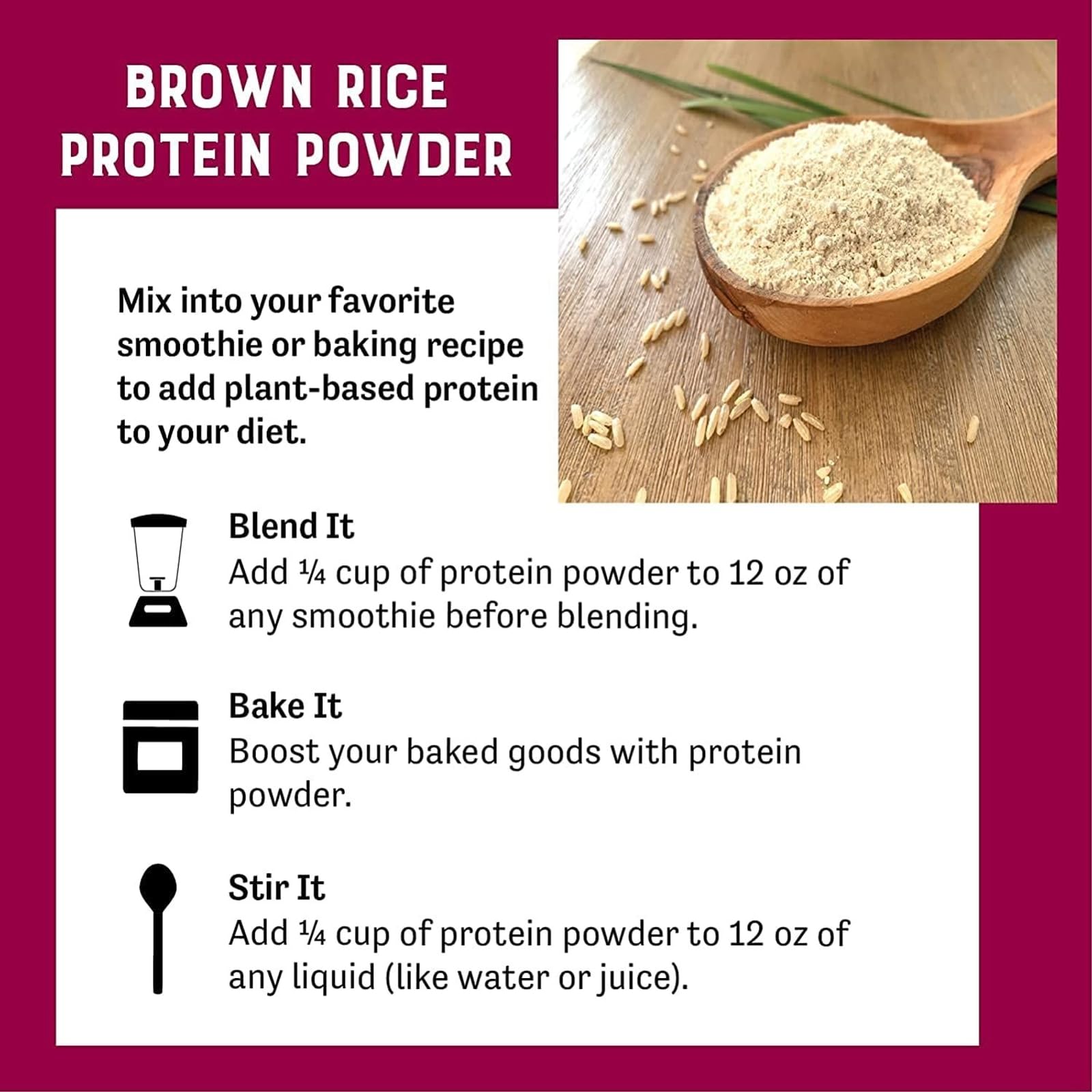 Judee's Proteína de Arroz Moreno, opción sin gluten y sin lactosa.