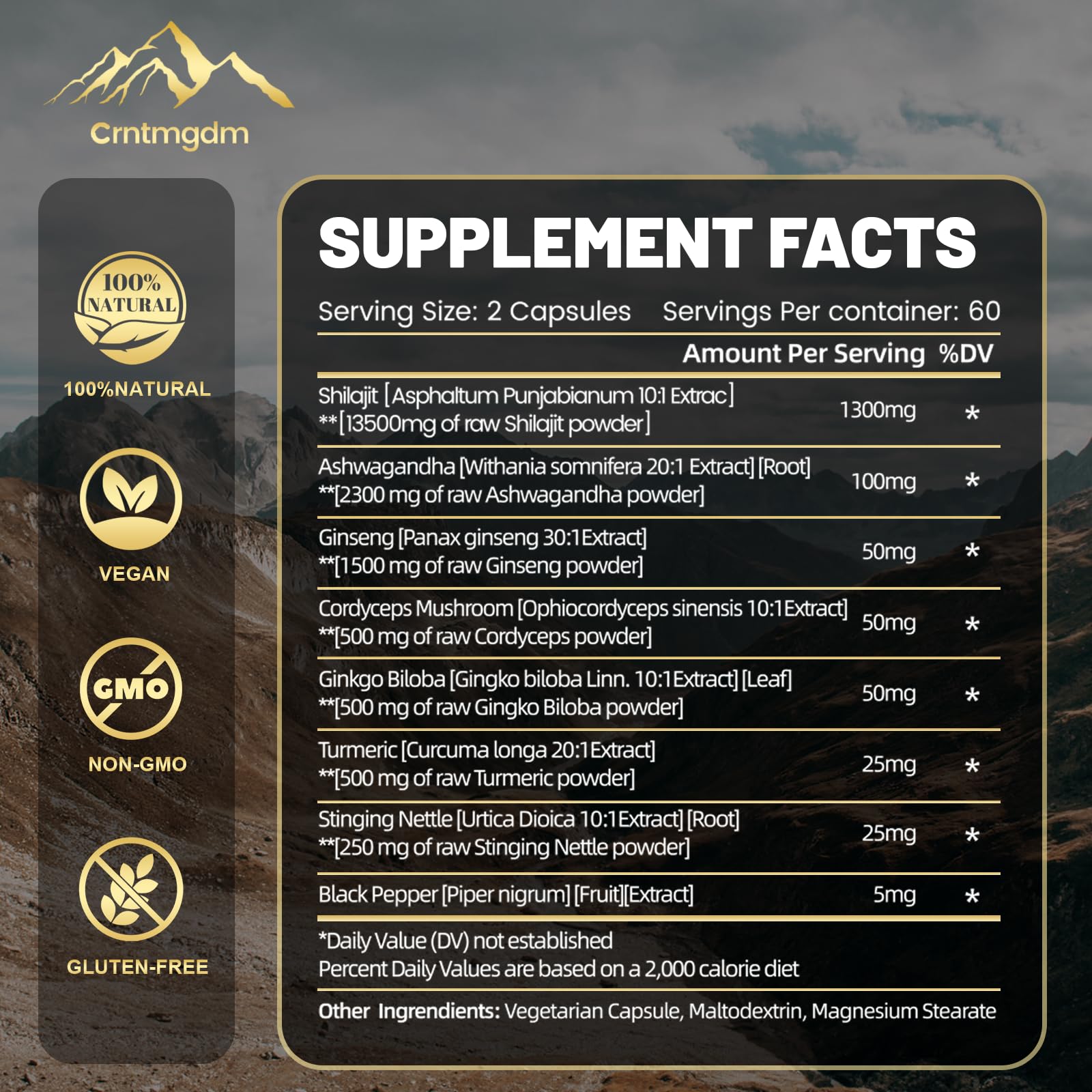 Juebingy Shilajit Capsulas: dosis de 1300 mg para energía sostenida.