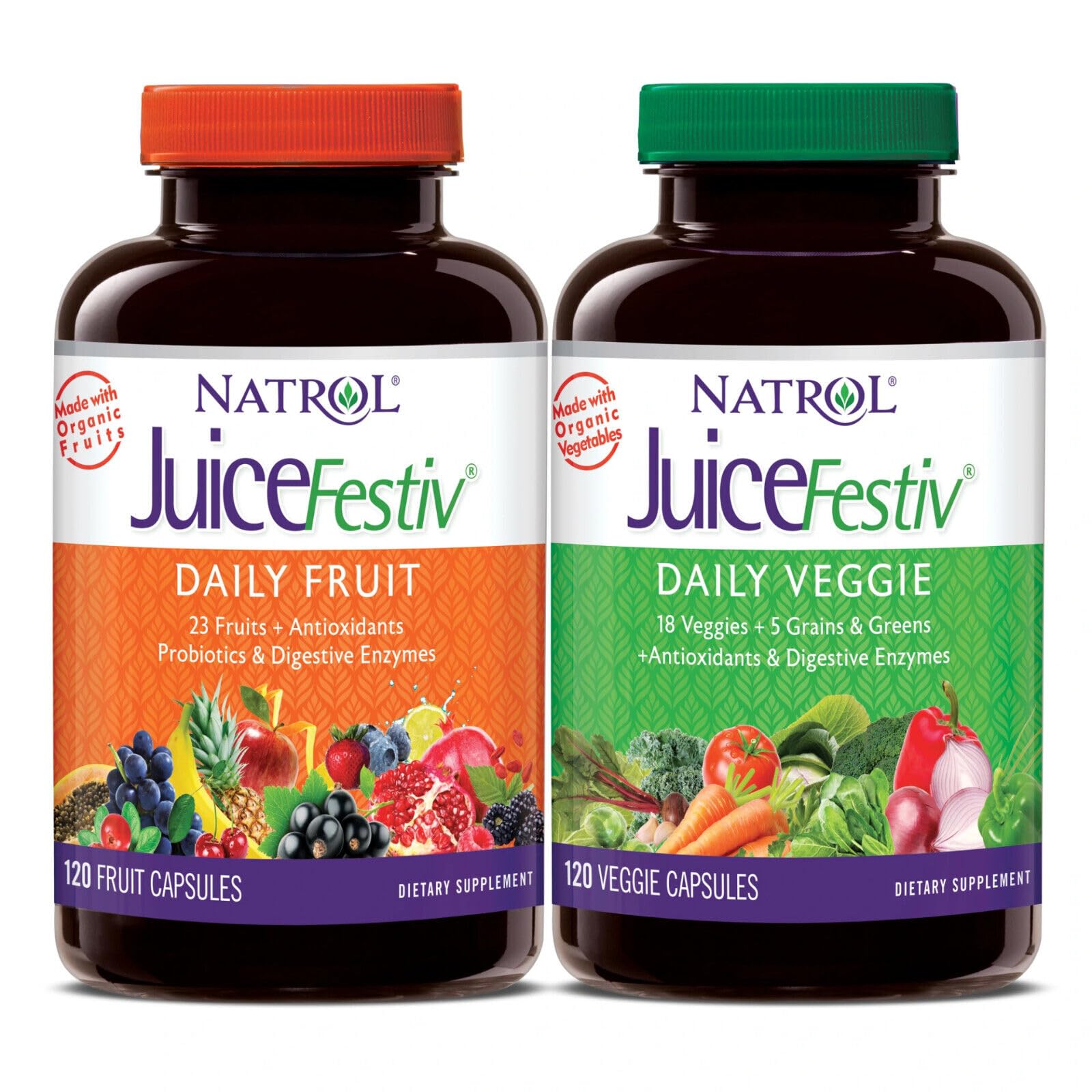 Juice Festiv cápsulas diarias para complementar frutas y verduras, apoyo a la nutrición diaria.