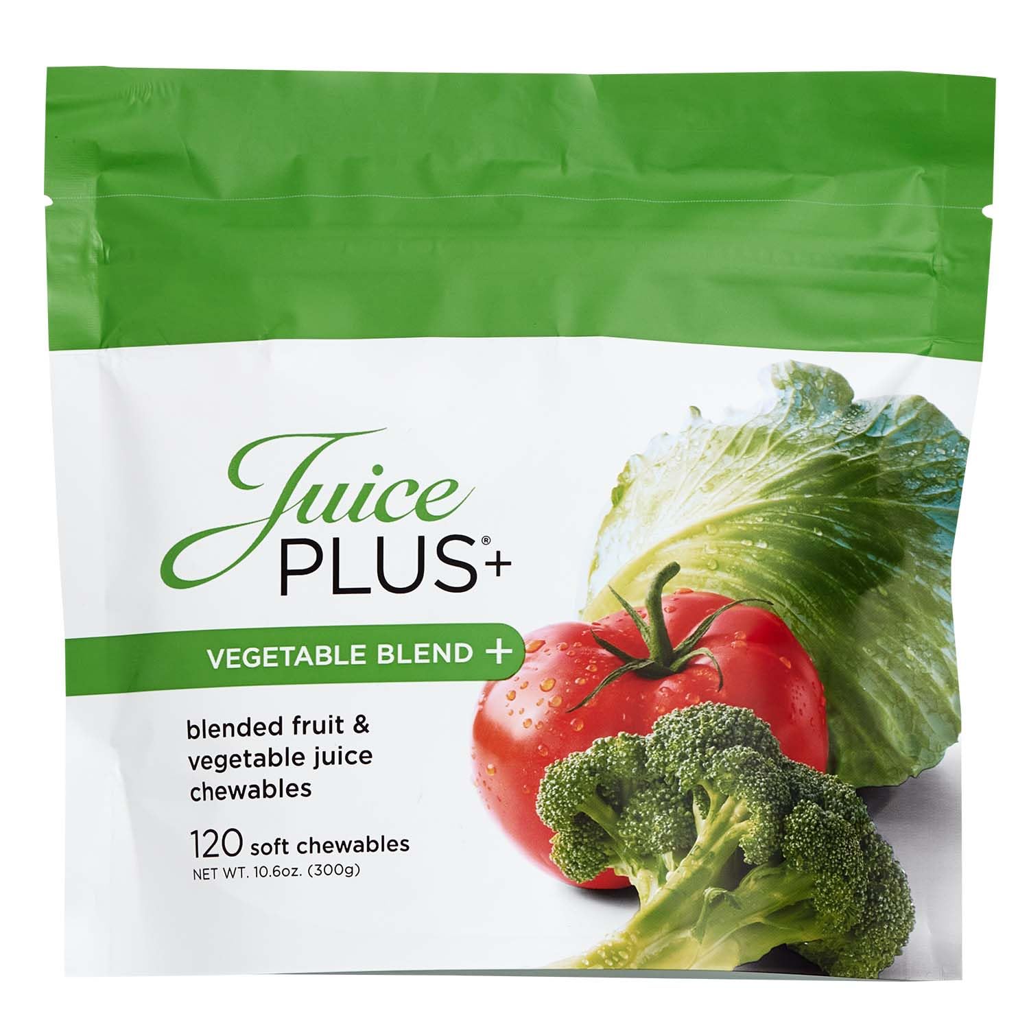 Juice Plus+ gomitas de vegetales, envase frontal, snack saludable para toda la familia.