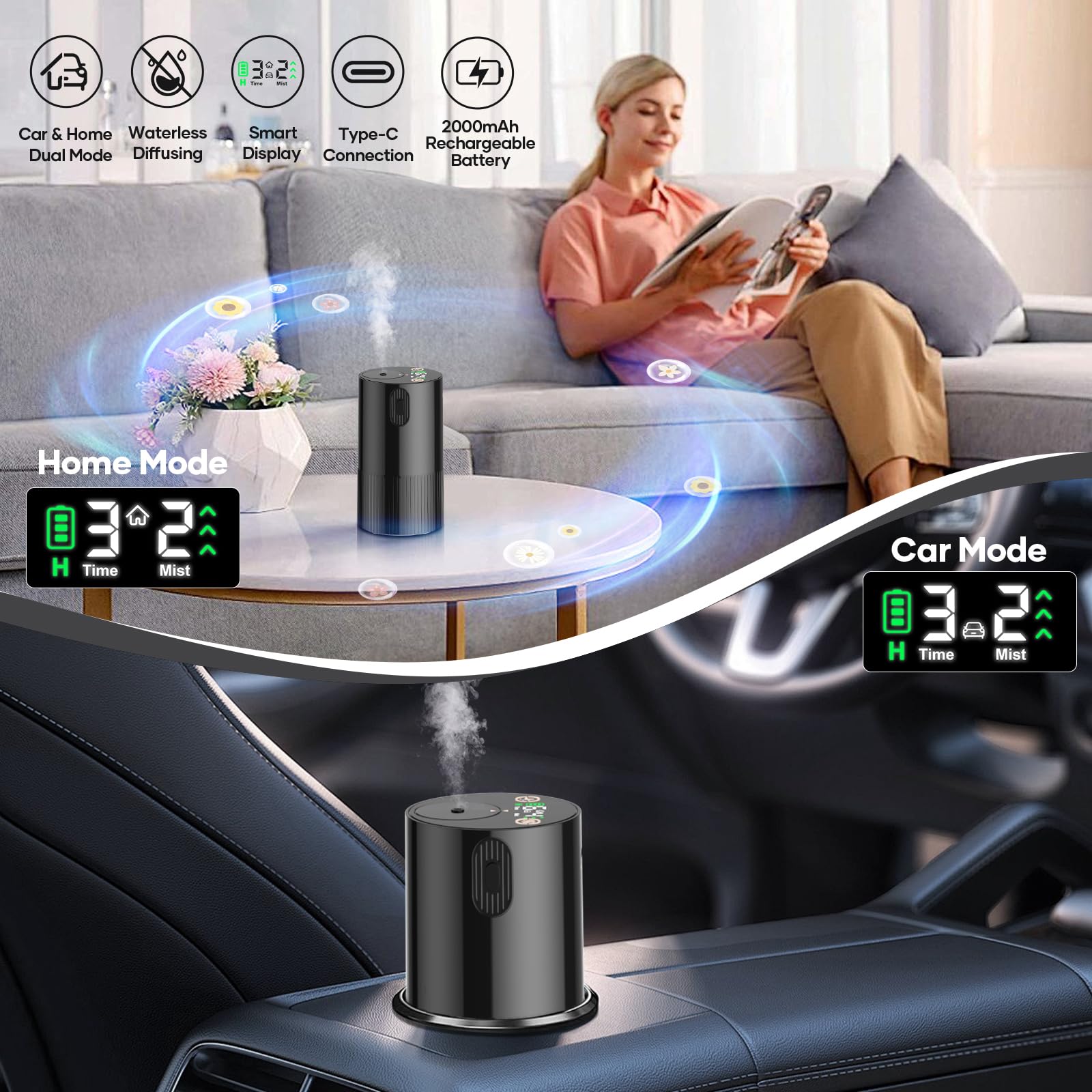 Difusor JUJSEN portátil con batería de 2000 mAh para uso móvil