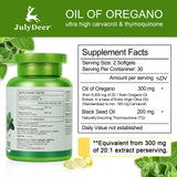 JulyDeer etiqueta de producto visible, fácil de identificar suplementos de oregano.