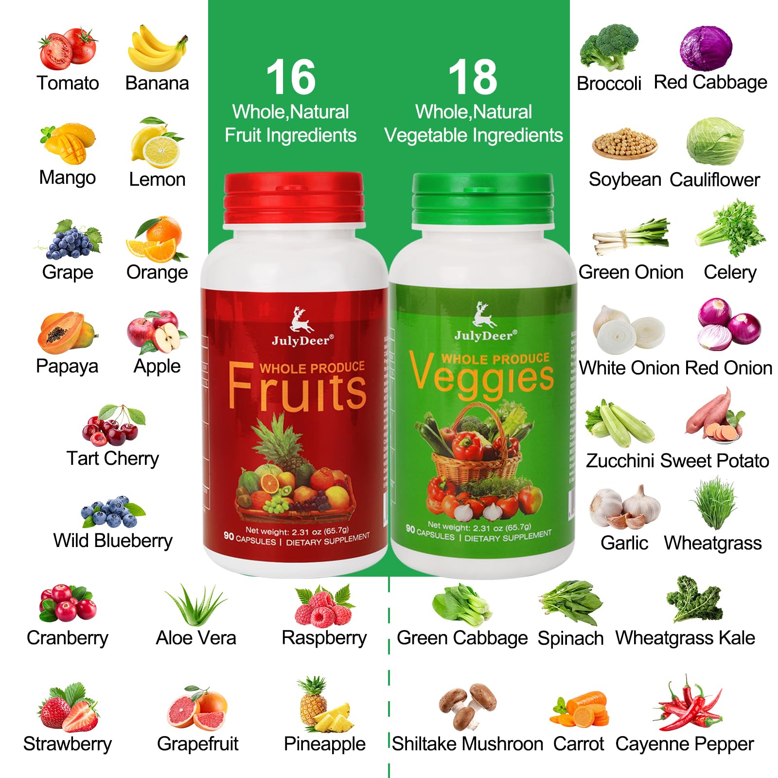 JulyDeer cápsulas vegetales-frutas para nutrición equilibrada y bienestar diario
