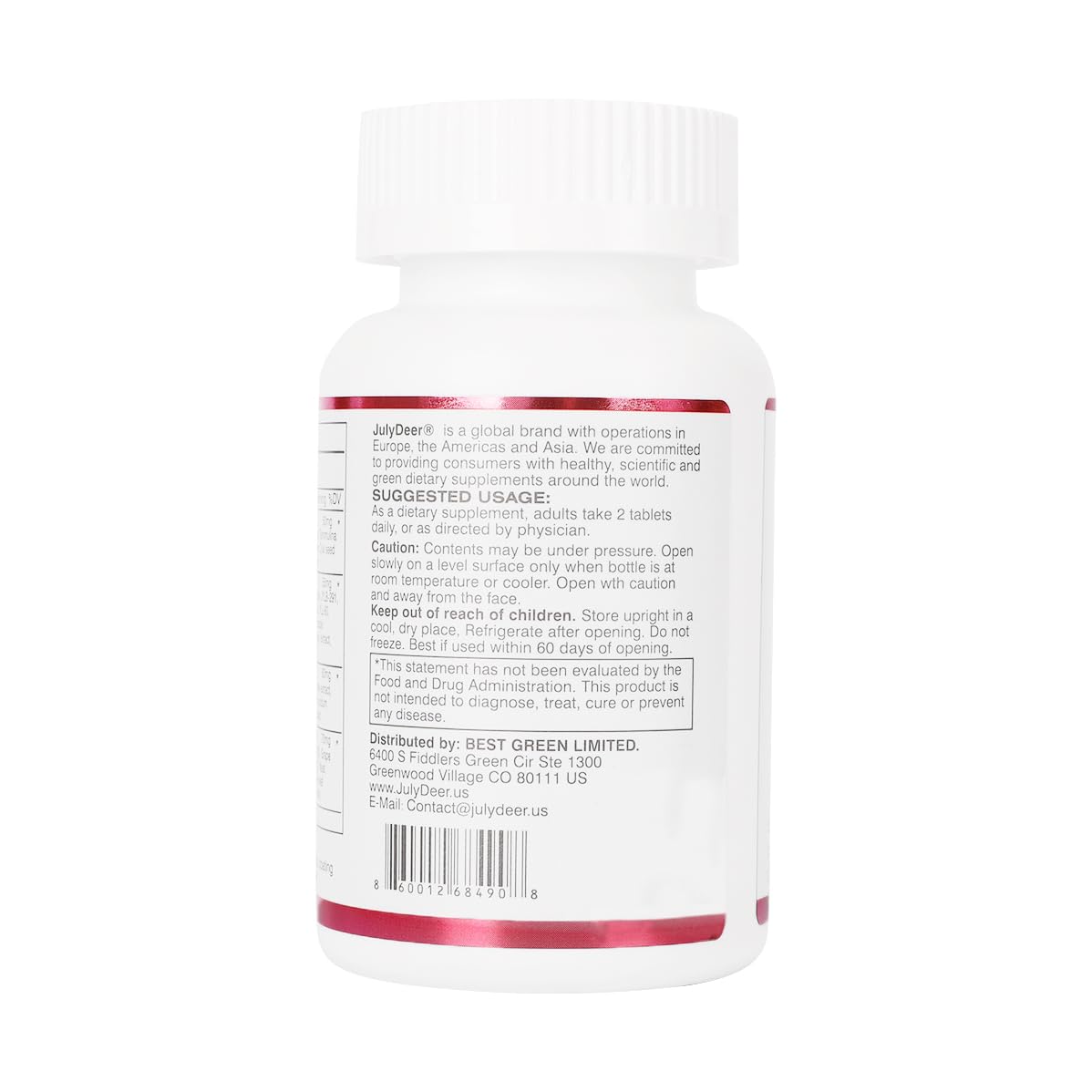 JulyDeer multivitamina diaria, diseño de etiqueta y botella de confianza.