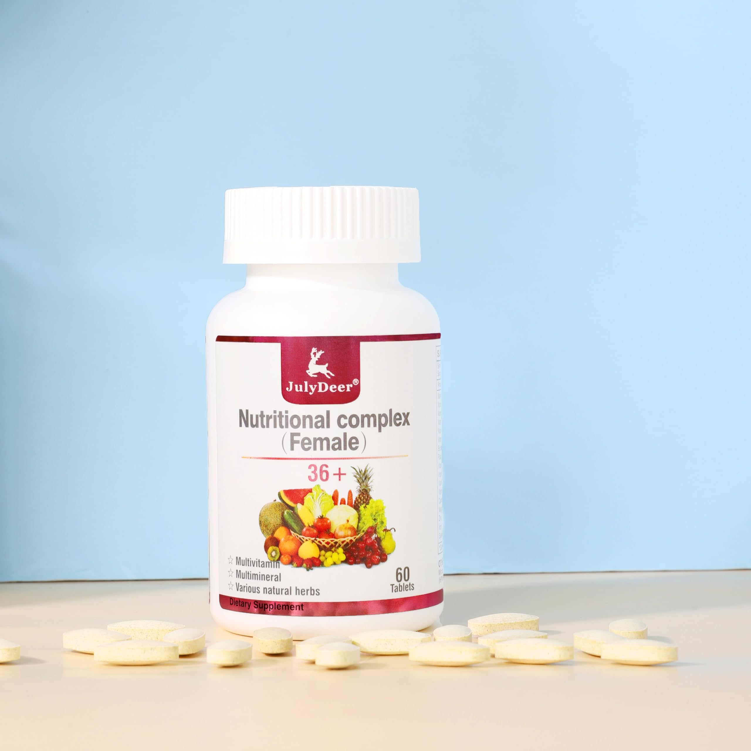 JulyDeer multivitamina diaria, empaque cGMP para asegurar calidad.