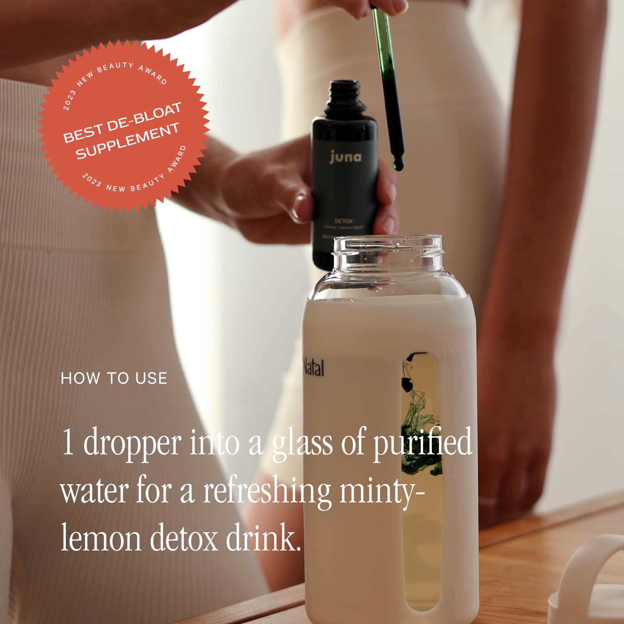 Juna Detox Drops etiqueta del producto para confianza y calidad