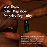 Etiqueta frontal de Juna Digestive Enzymes + Probiotic, describe su fórmula 3-en-1.