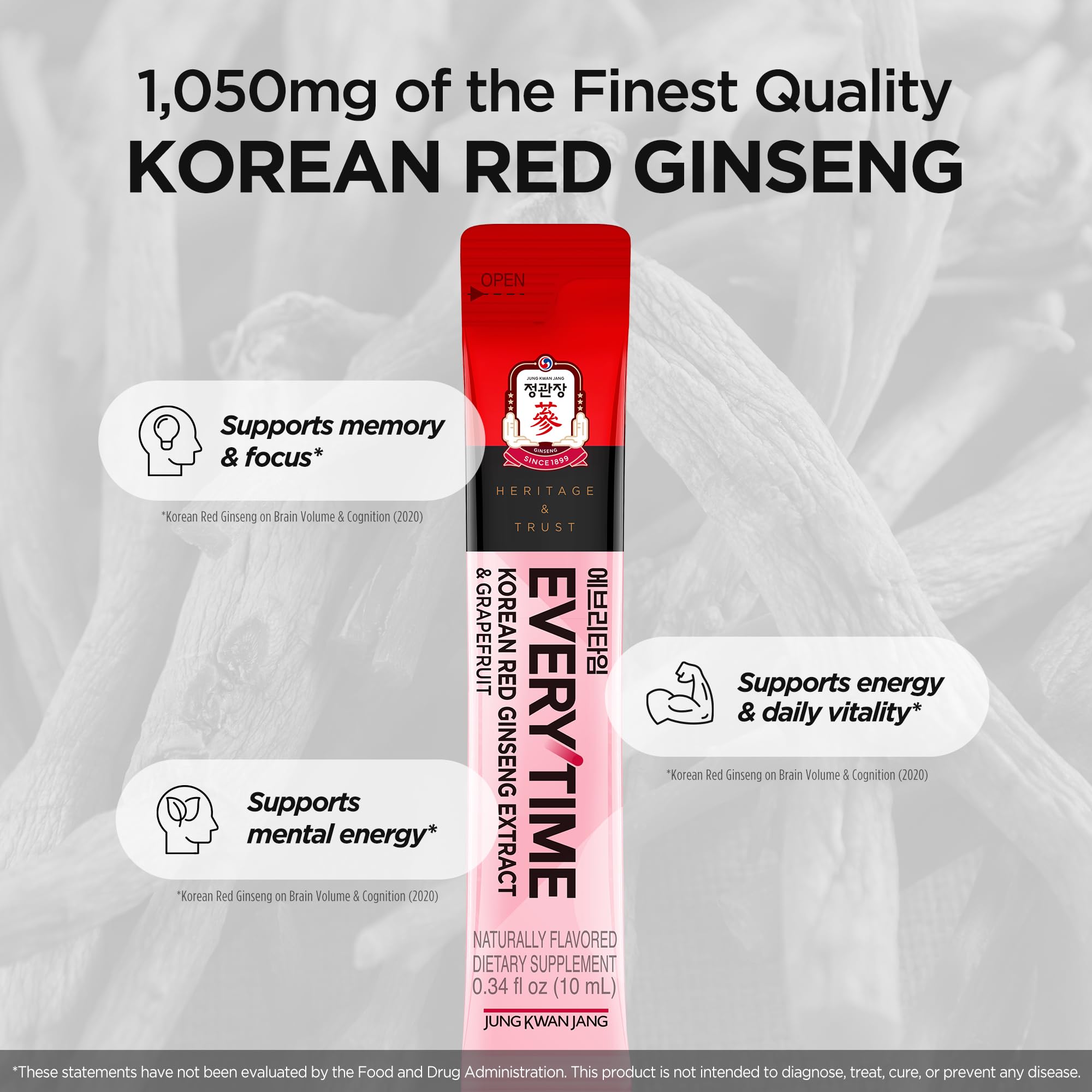 JUNG KWAN JANG Everytime ginseng rojo 1000 mg uso diario, fácil de llevar.