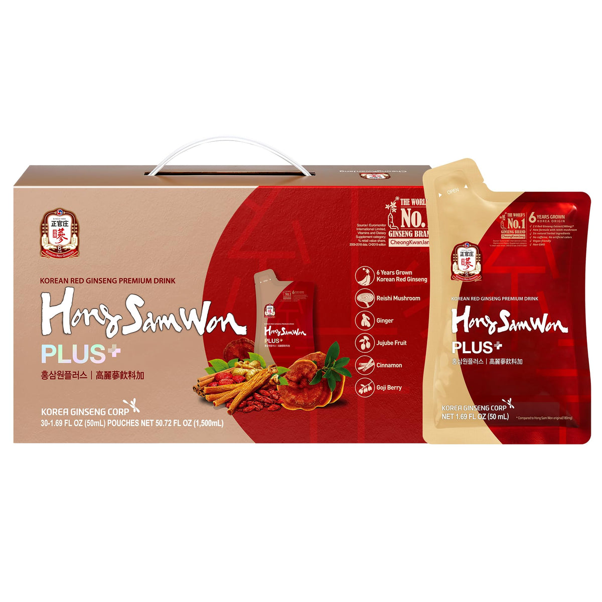 Empaque de Jung Kwan Jang Hong Sam Won para consumo práctico diario.