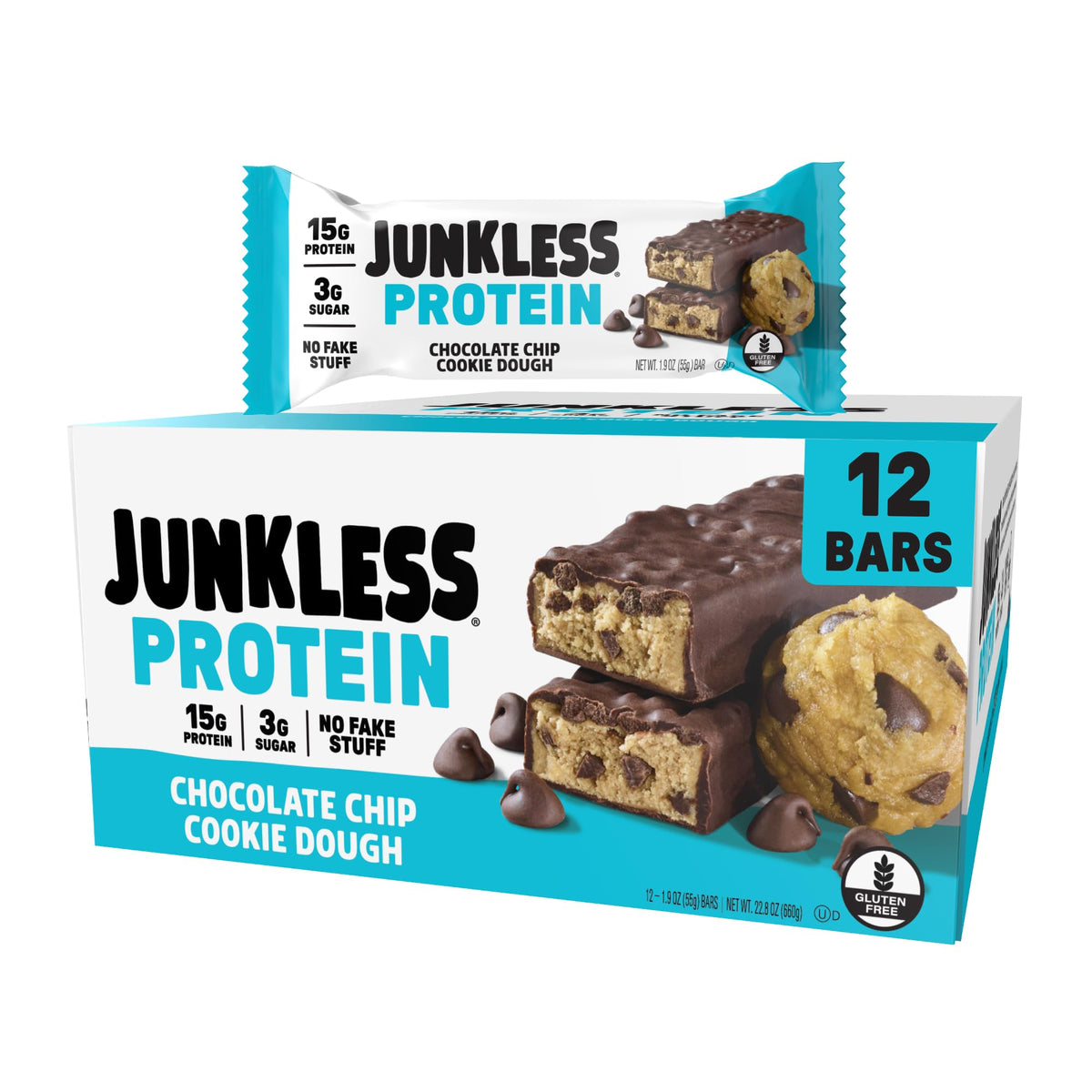 JUNKLESS barra de proteína: masa de galleta con chispas de chocolate para recargar energías.