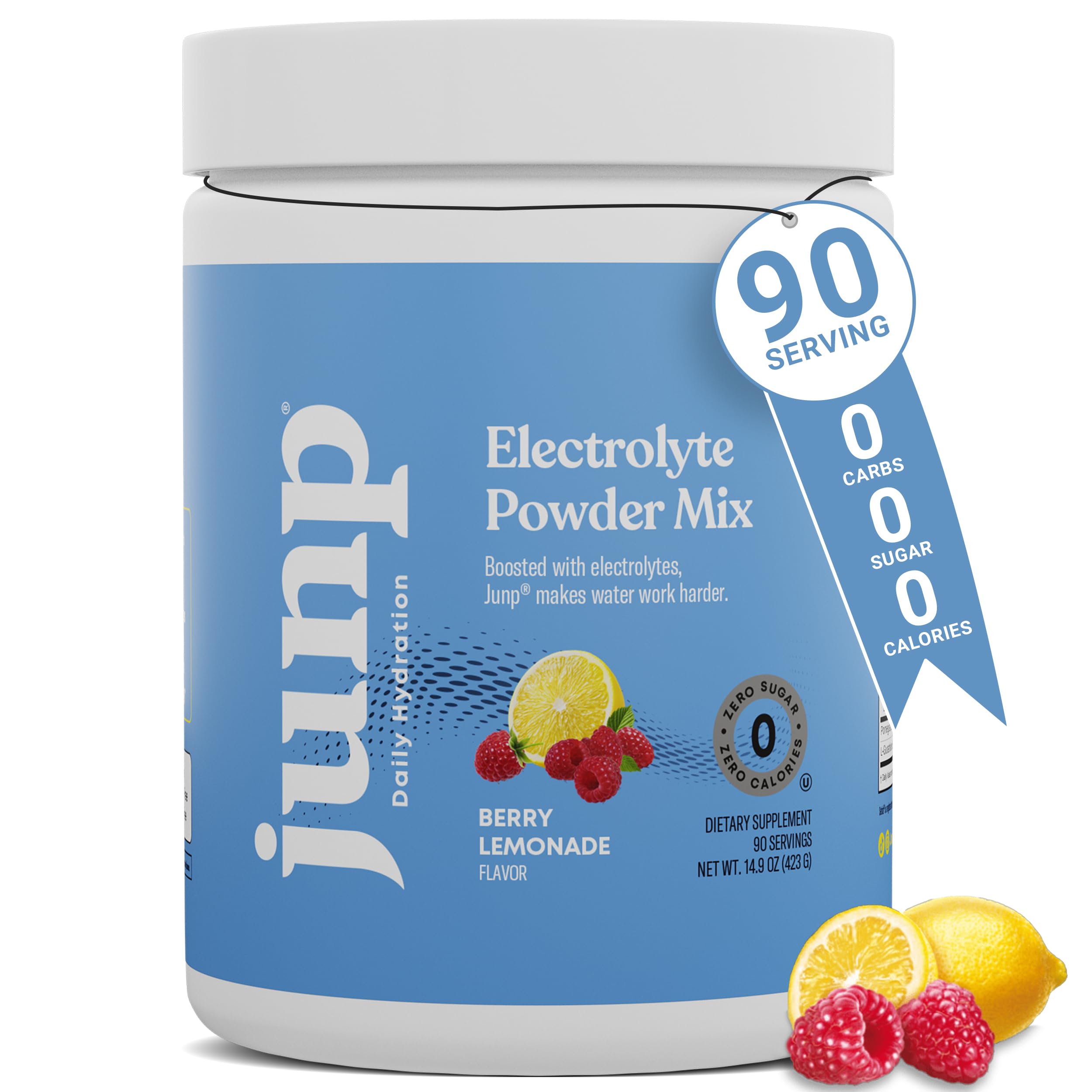 JUNP electrolitos polvo sabor frambuesa limonada en envase para hidratación