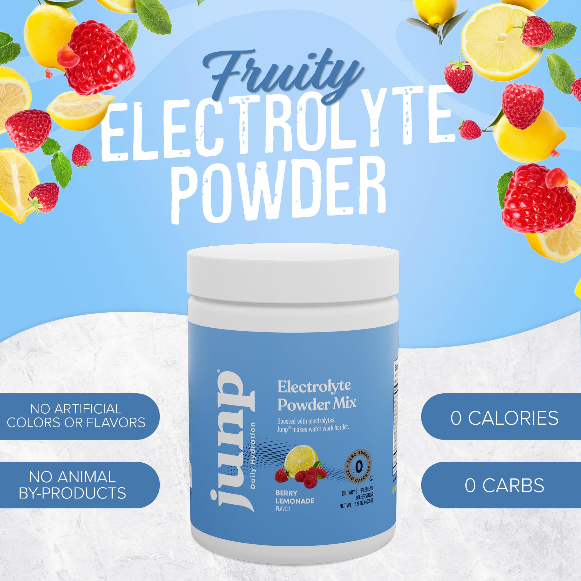 JUNP electrolitos polvo sabor frambuesa limonada con dosificador para porciones