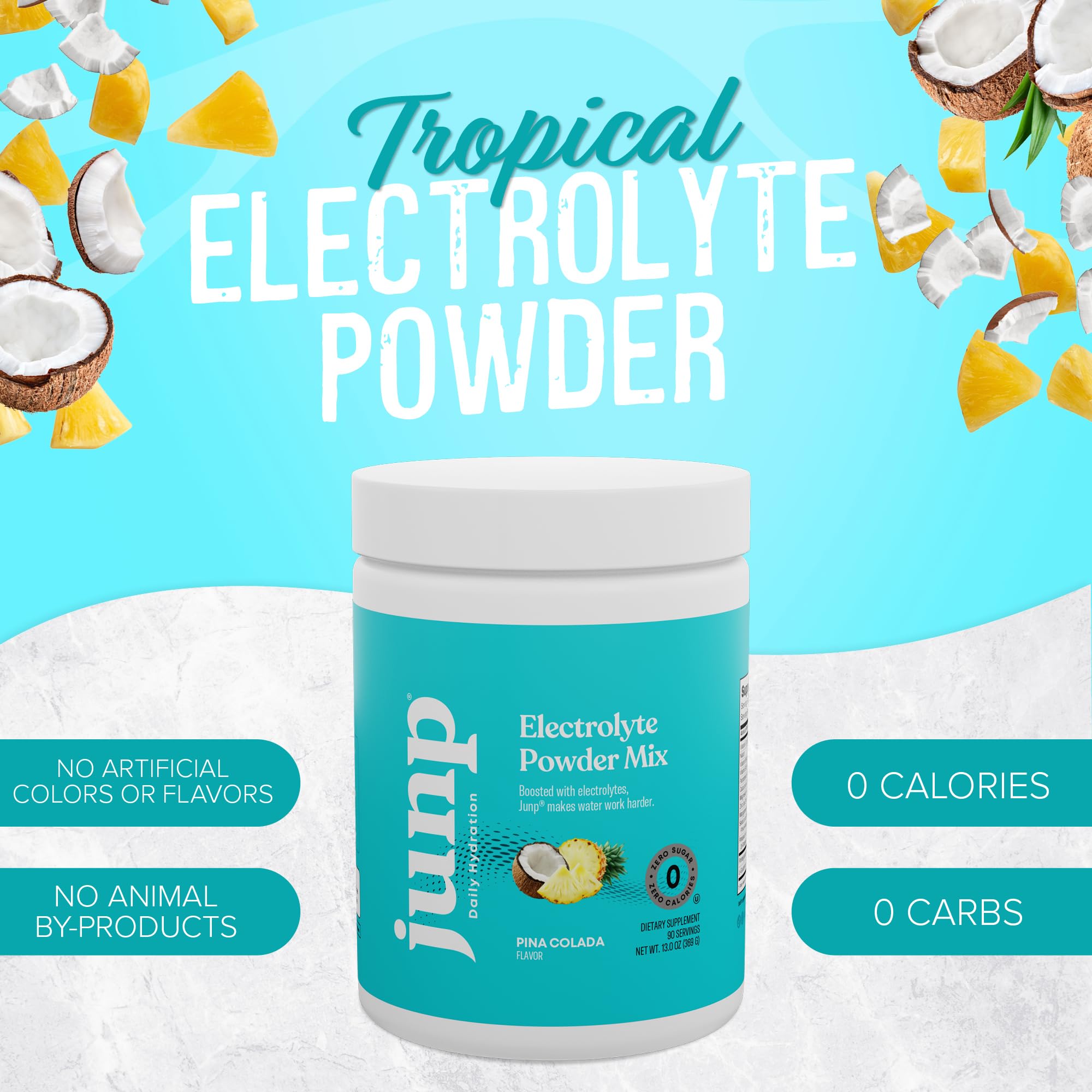 JUNP hidrata con electrolitos para entrenamientos, sabor Piña Colada.