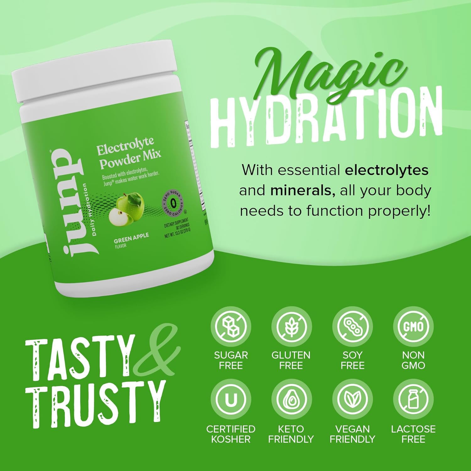 JUNP preparado rápido, sabor manzana verde, perfecto para disfrutar en casa o en la oficina.