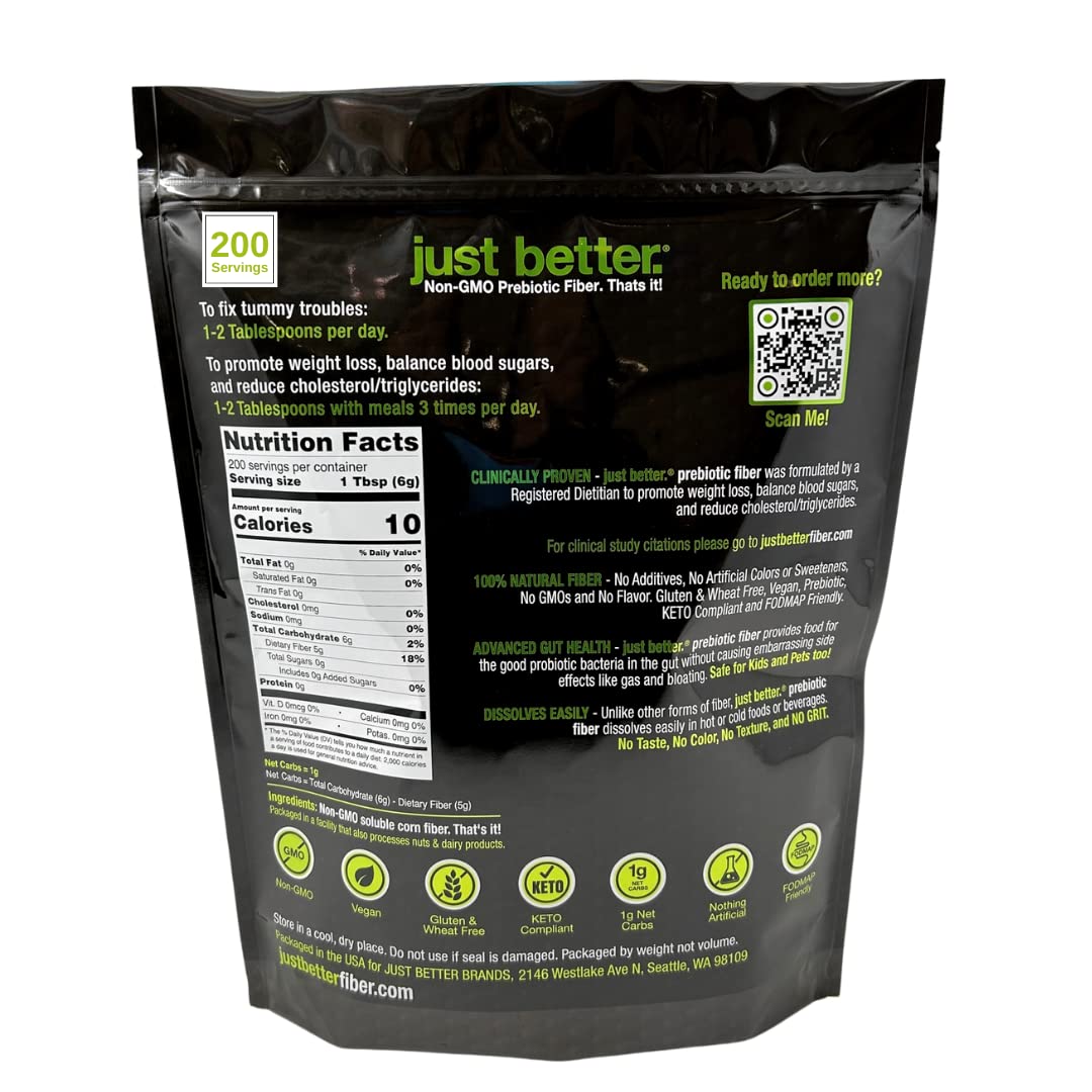 Just better bote fibra prebiótica, fácil de usar en comidas y bebidas