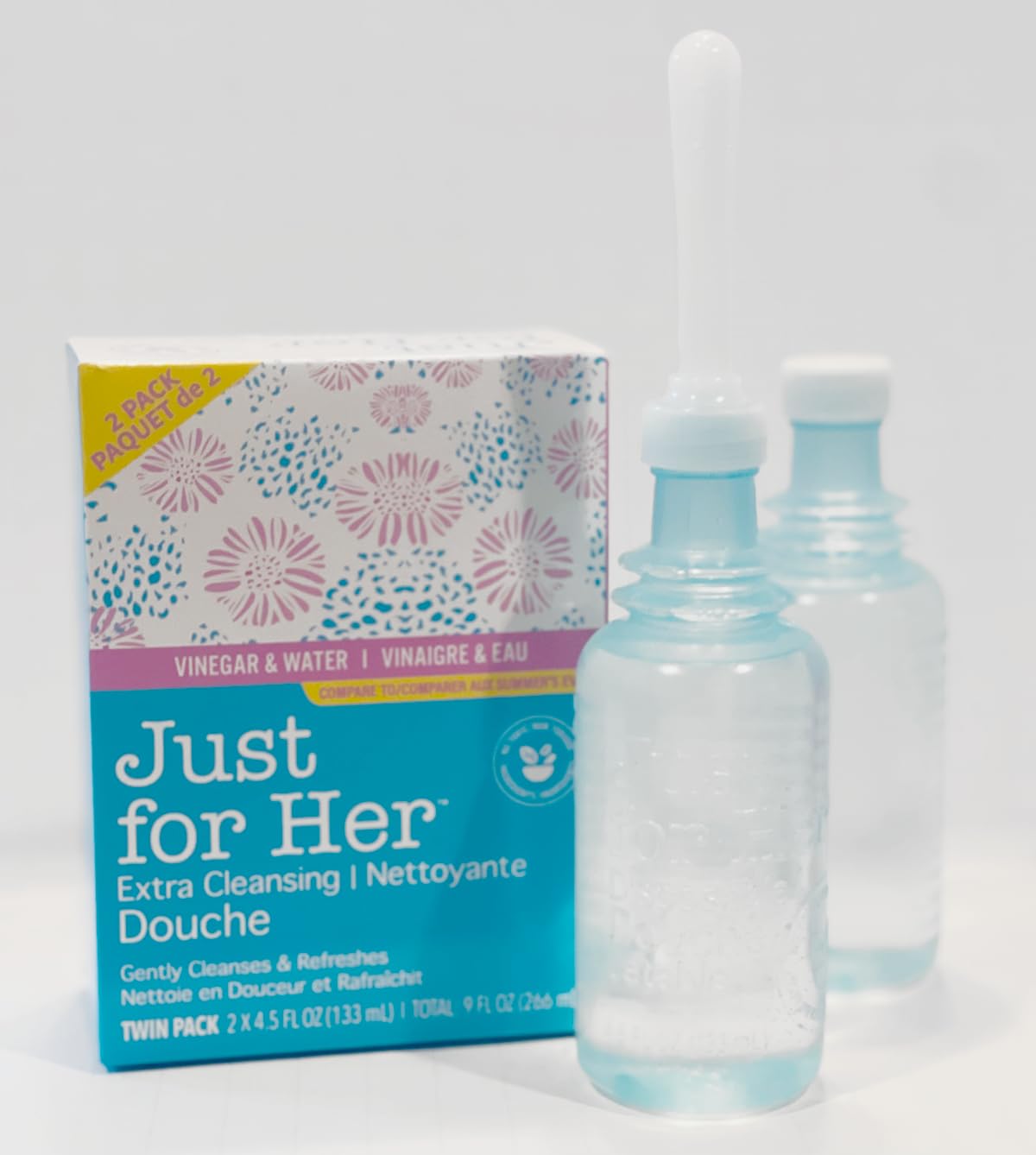 Just for Her Ducha limpieza extra, dos botellas listas para paquetes dobles y uso práctico.