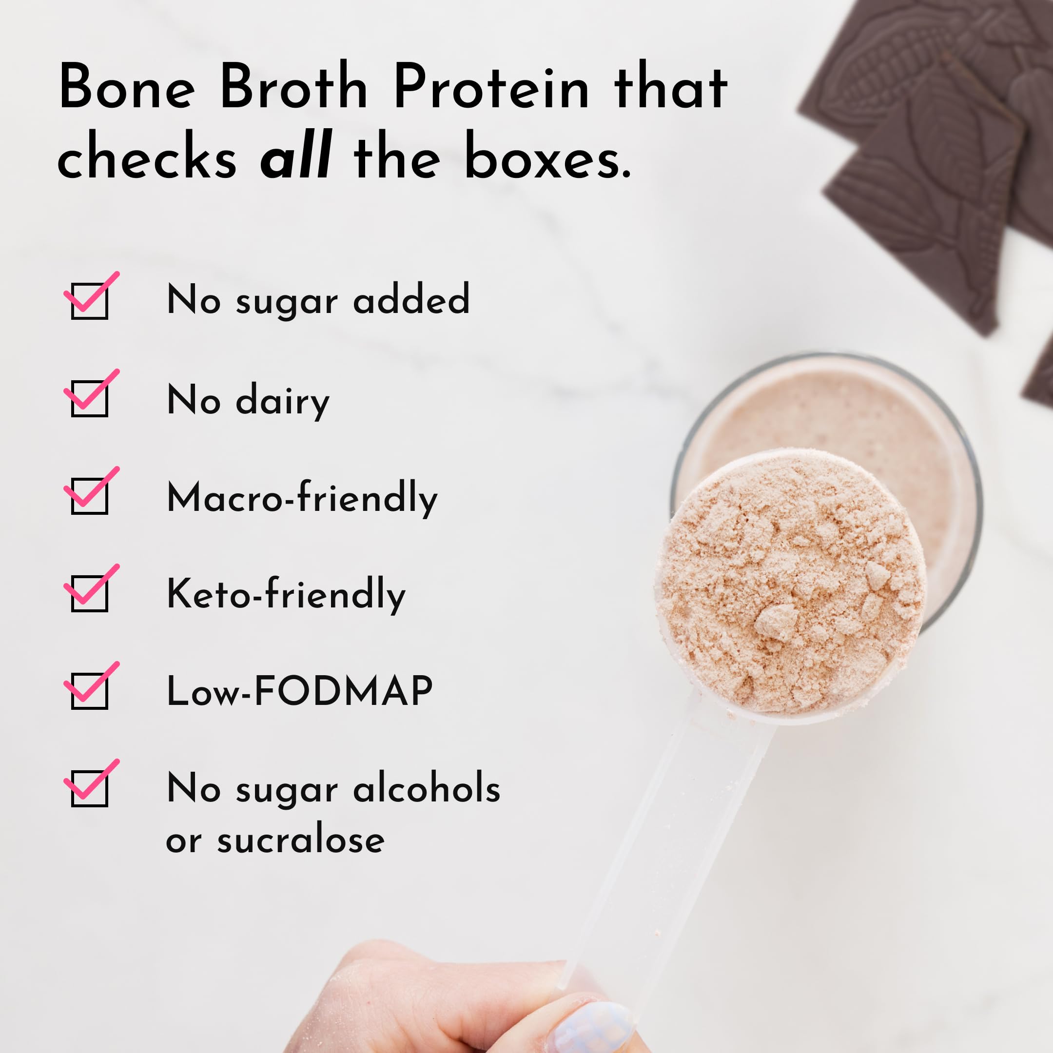 Just Ingredients proteína de caldo de huesos chocolate, libre de lactosa y suave para el estómago