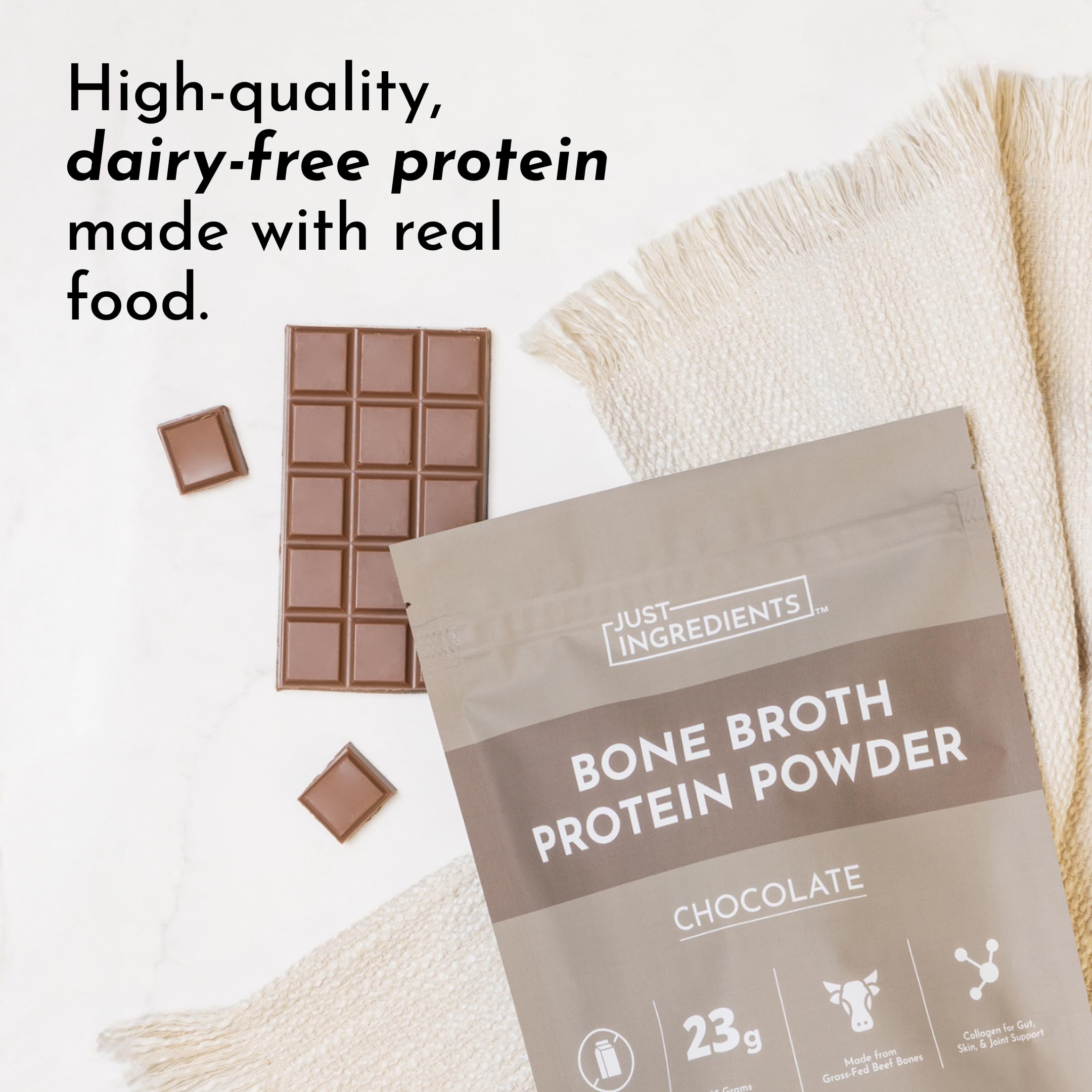 Just Ingredients polvo para smoothies con proteína de caldo de huesos chocolate, sabor agradable