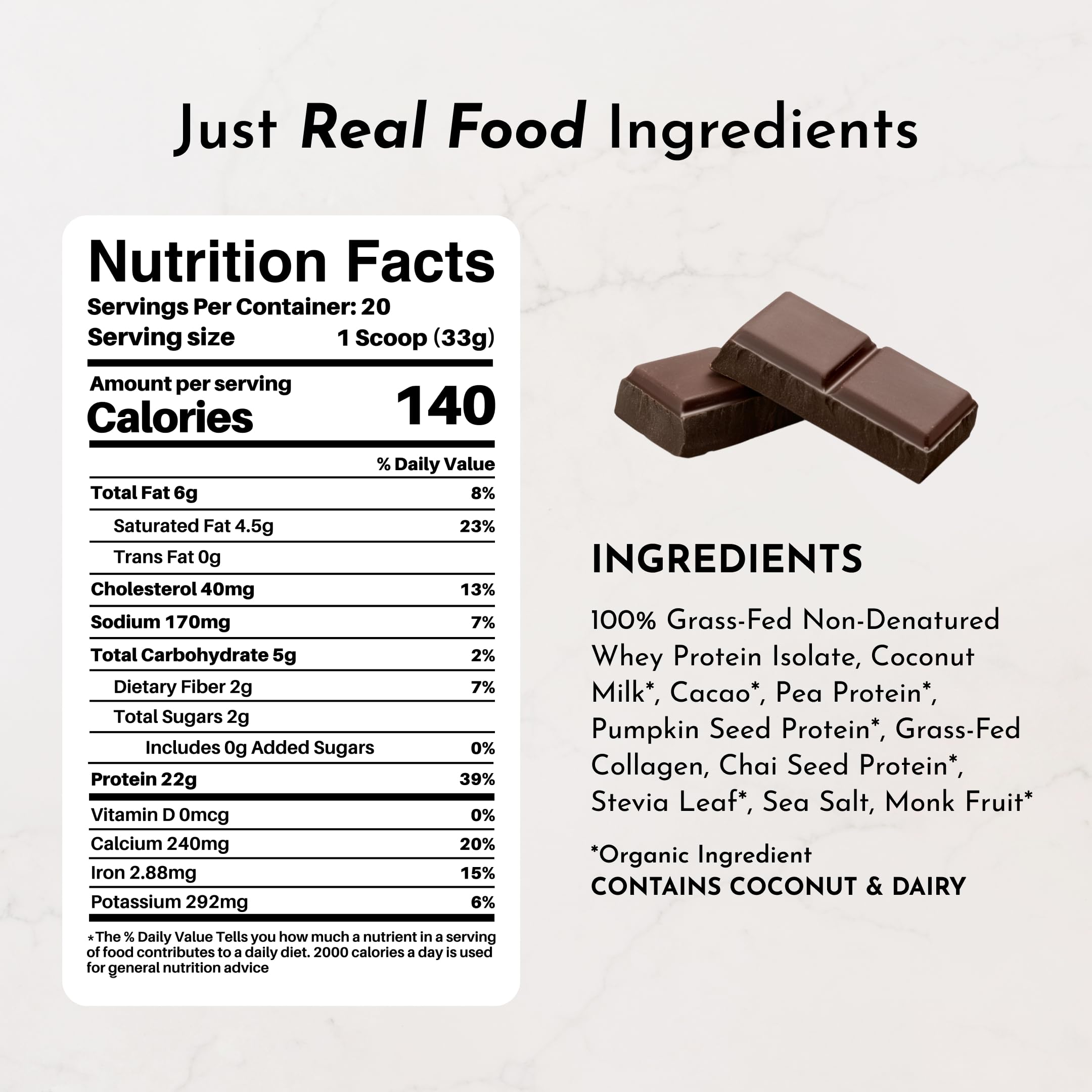 JUST INGREDIENTS cuchara medidora proteína: dosifica 22 g por porción