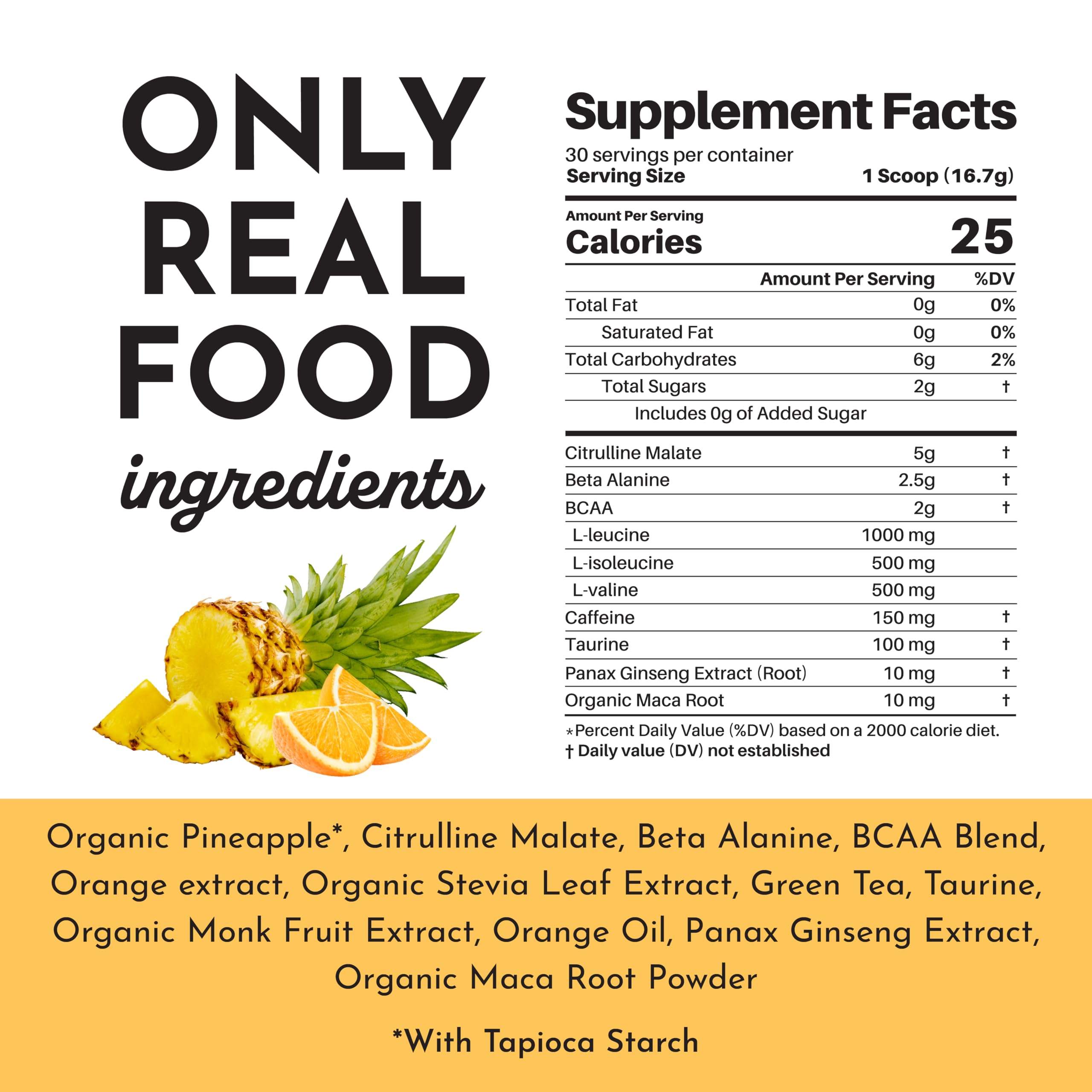 JUST INGREDIENTS Pre-Entrenamiento: etiqueta clara de ingredientes.