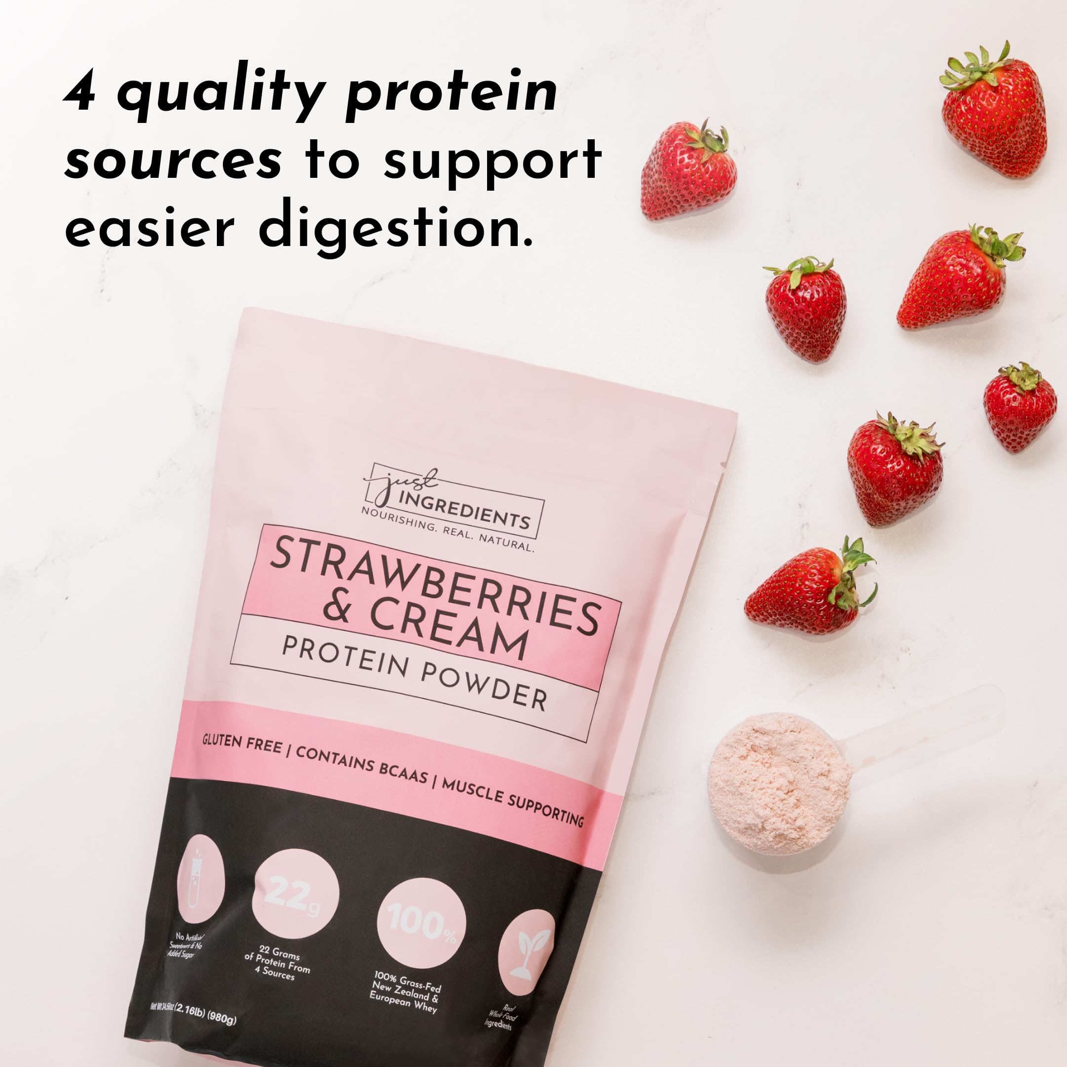 Etiqueta transparente de JUST INGREDIENTS con ingredientes visibles