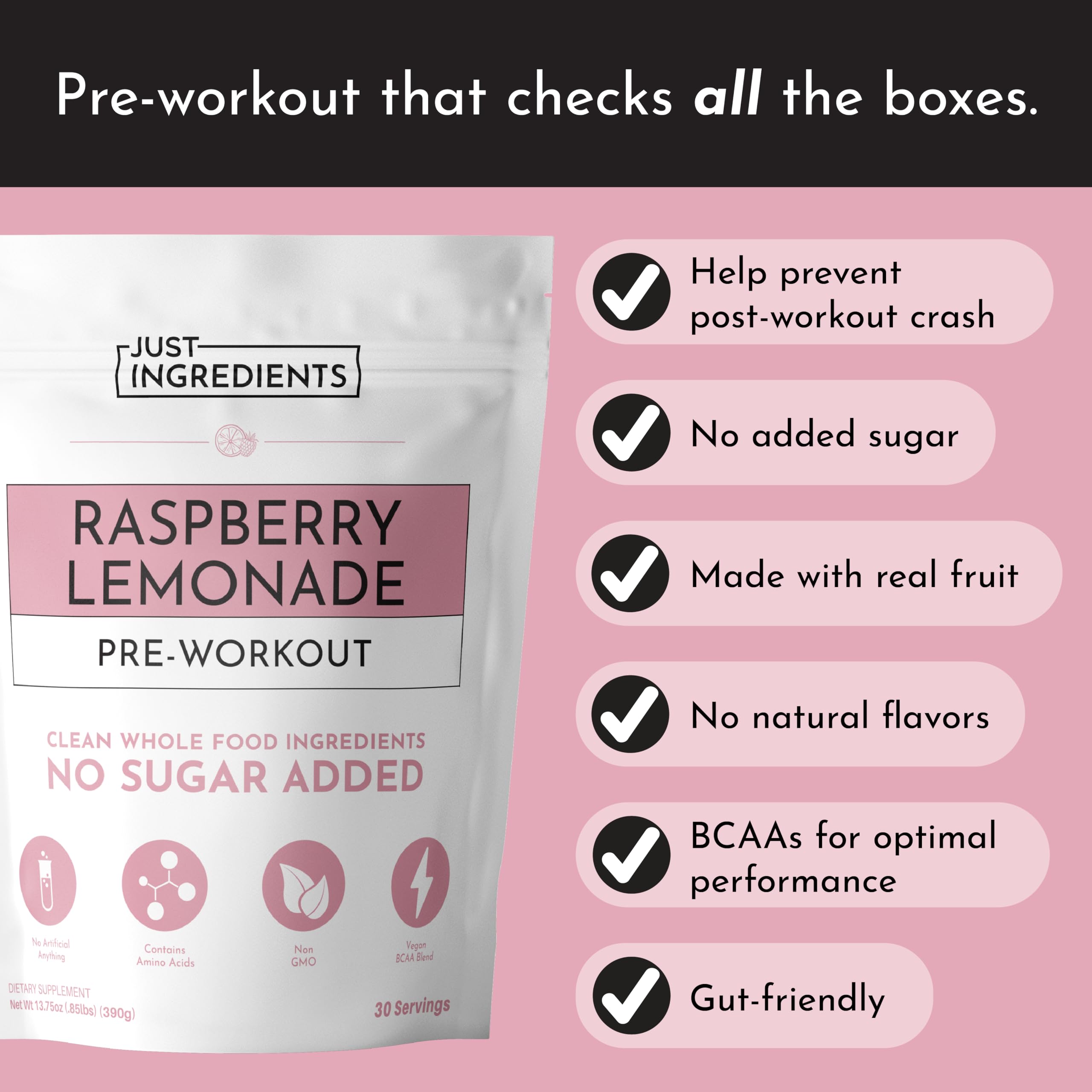 JUST INGREDIENTS ingredientes reales, transparencia en cada sorbo para entrenamientos.