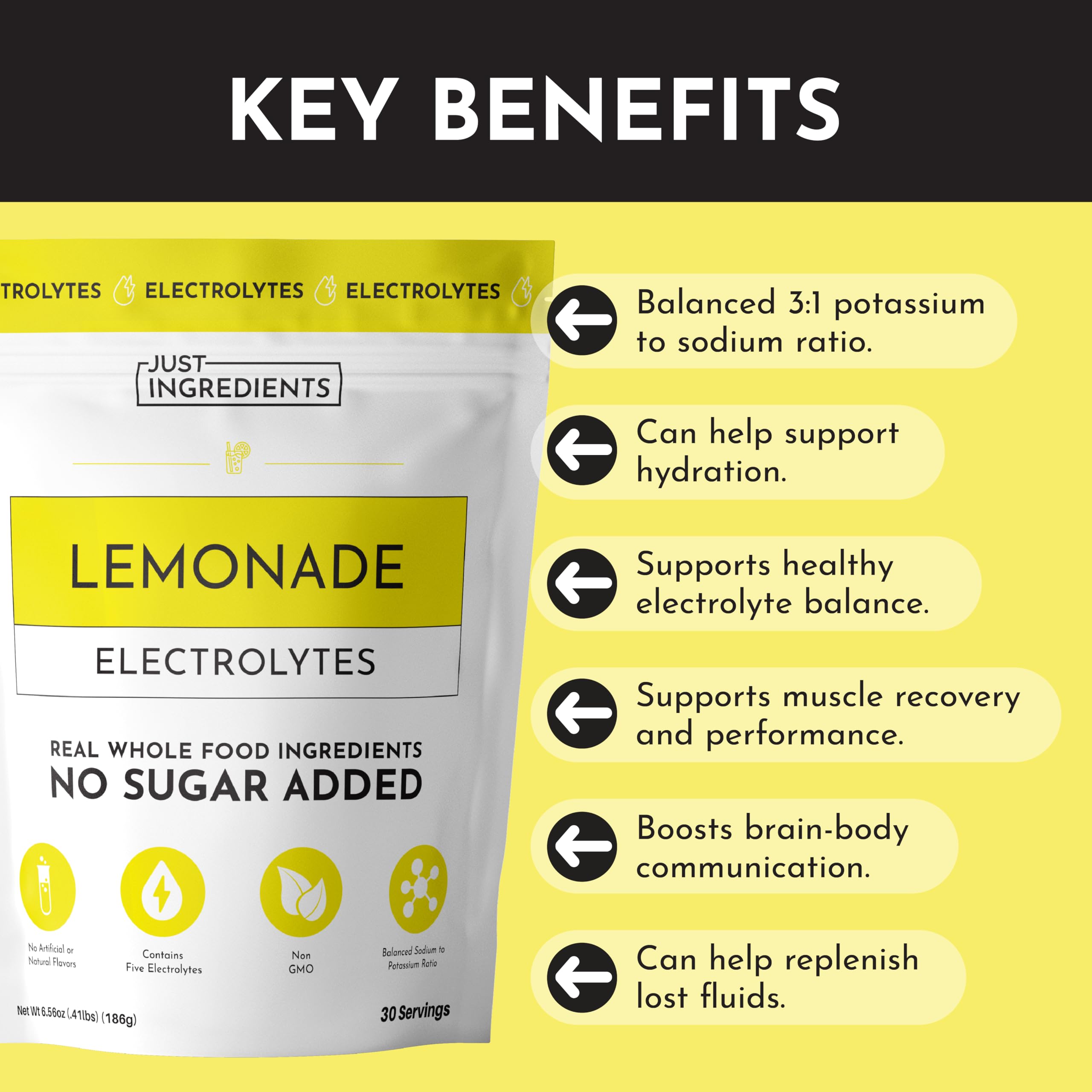 JUST INGREDIENTS Limonada Electrolytes: agua de coco para sabor natural