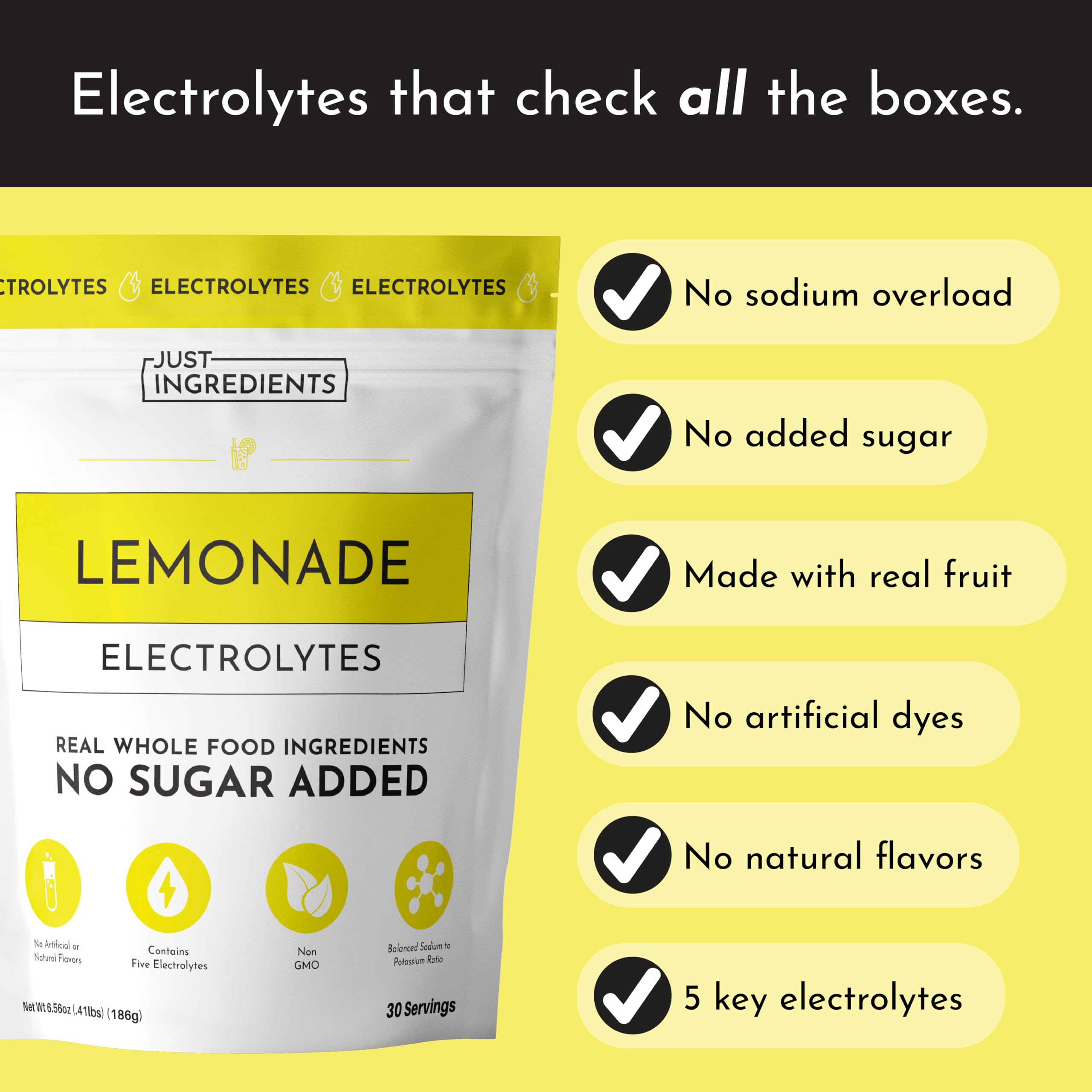 JUST INGREDIENTS Limonada Electrolytes: vaso con hielo listo para beber
