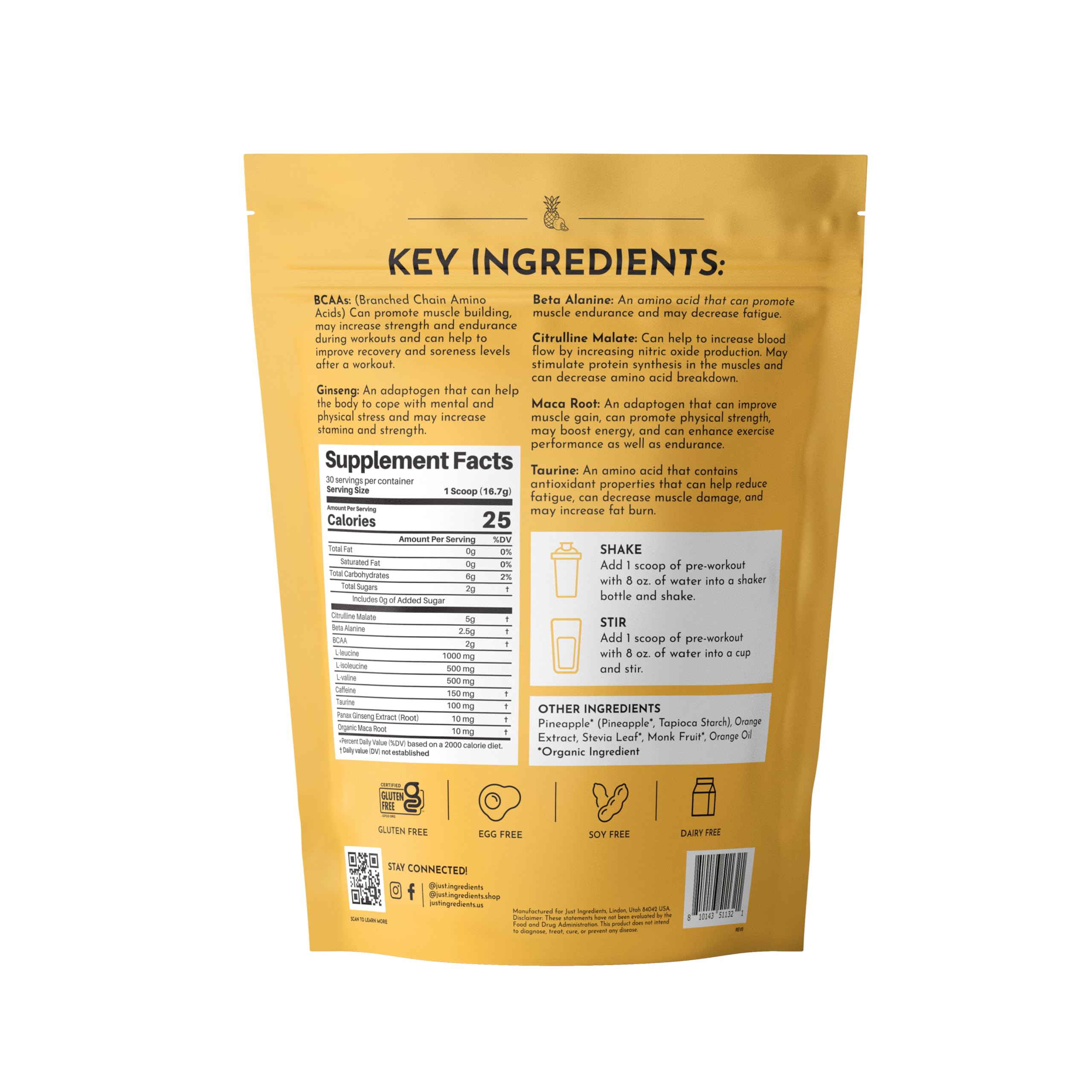 JUST INGREDIENTS Pre-Entrenamiento: cuchara medidora para dosis fáciles.
