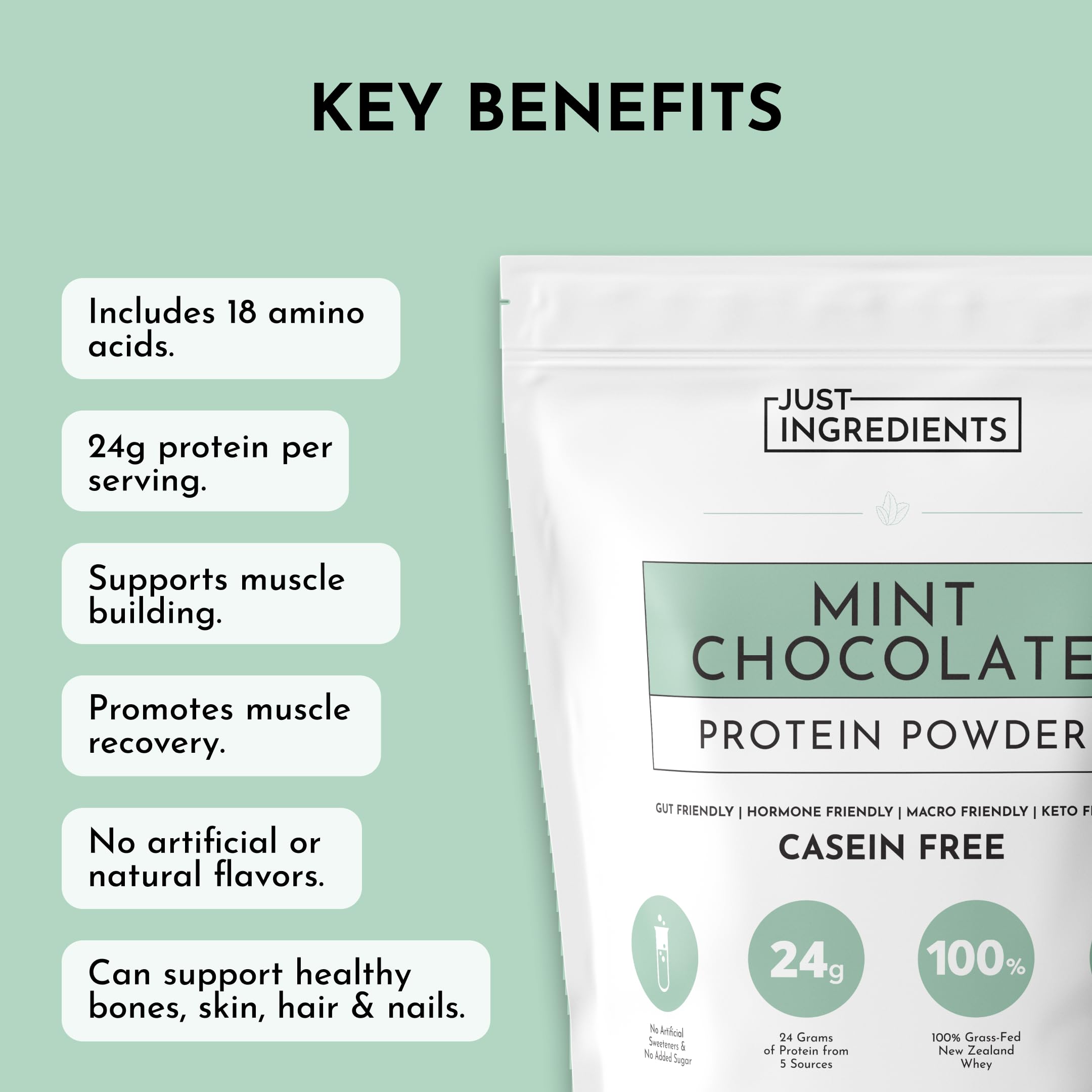 20 g de proteína por porción con perfil completo de aminoácidos en Just Ingredients